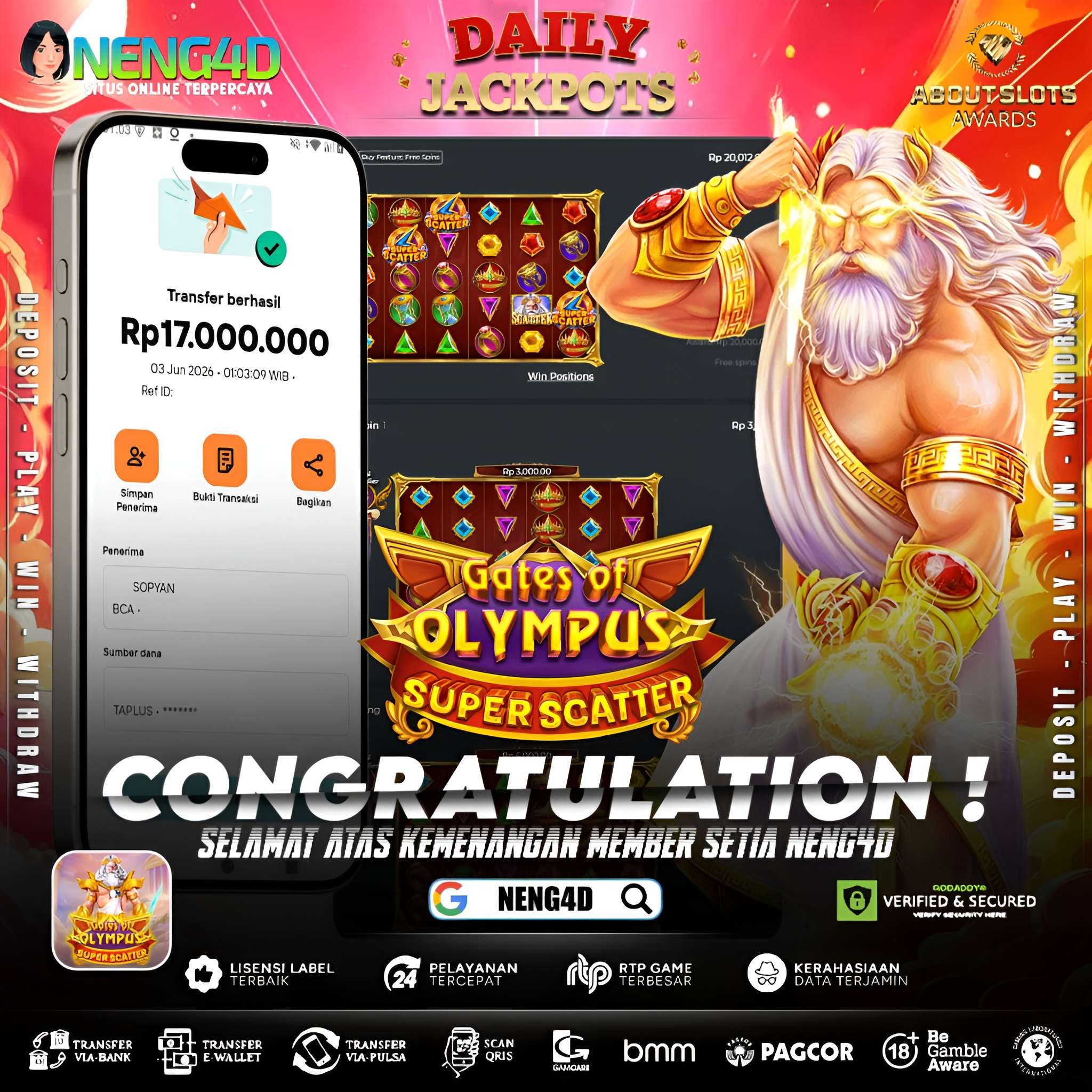 MENANG 17JT MAIN DI GATES OF OLYMPUS SUPER SCATTER PRAGMATIC PLAY