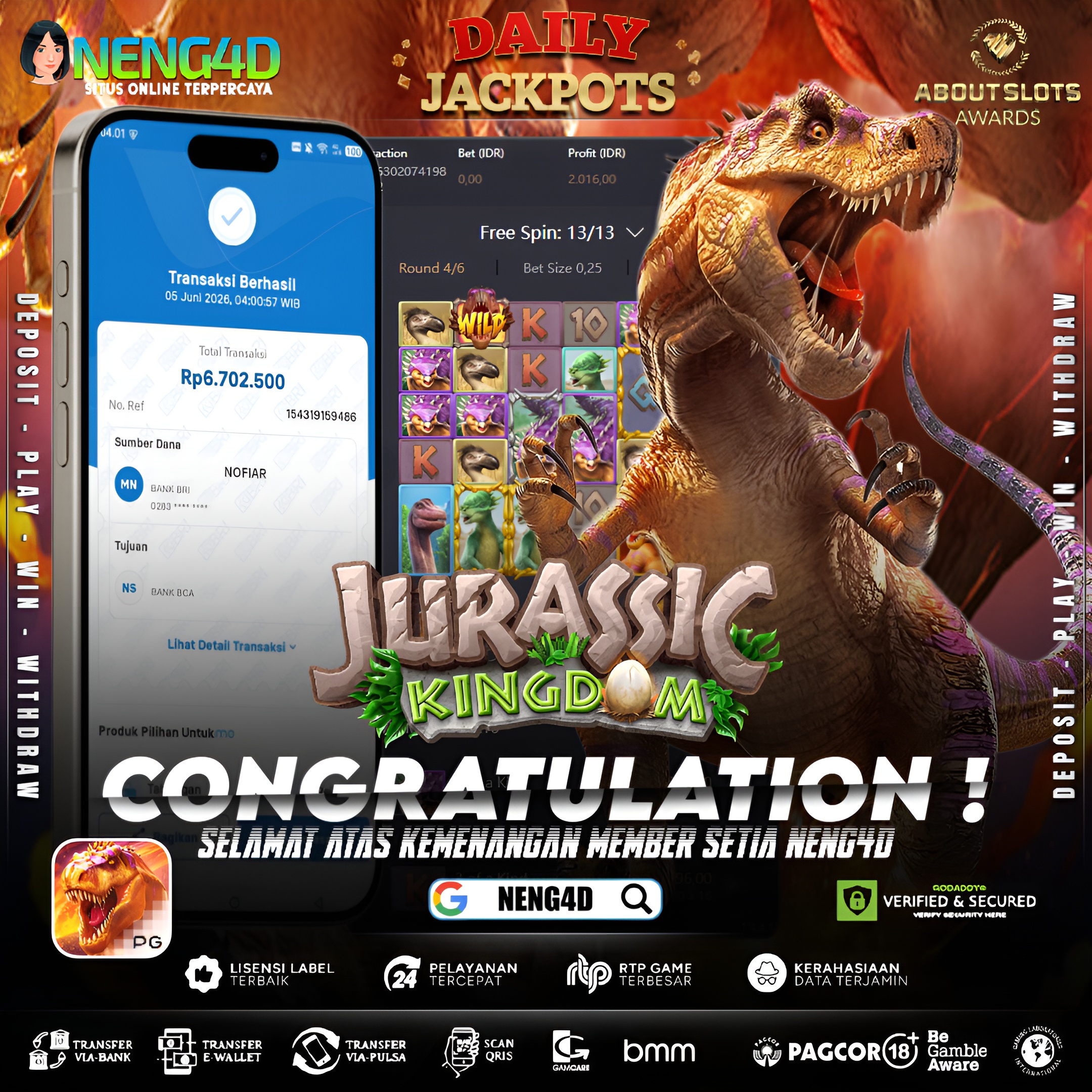 MENANG 6JT MAIN DI JURASSIC KINGDOM PG SOFT