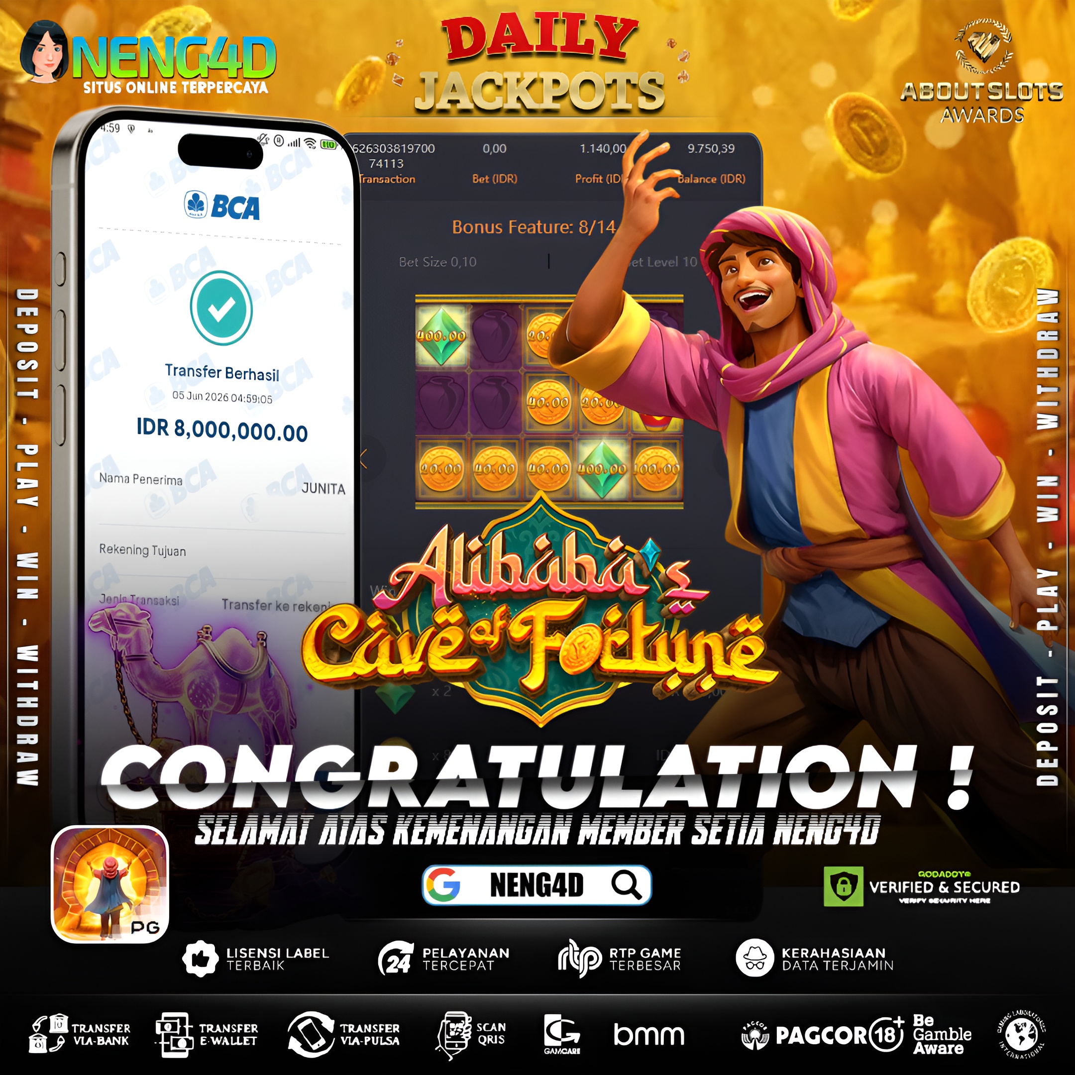 MENANG 8JT MAIN DI ALIBABA'S CAVE OF FORTUNE PG SOFT