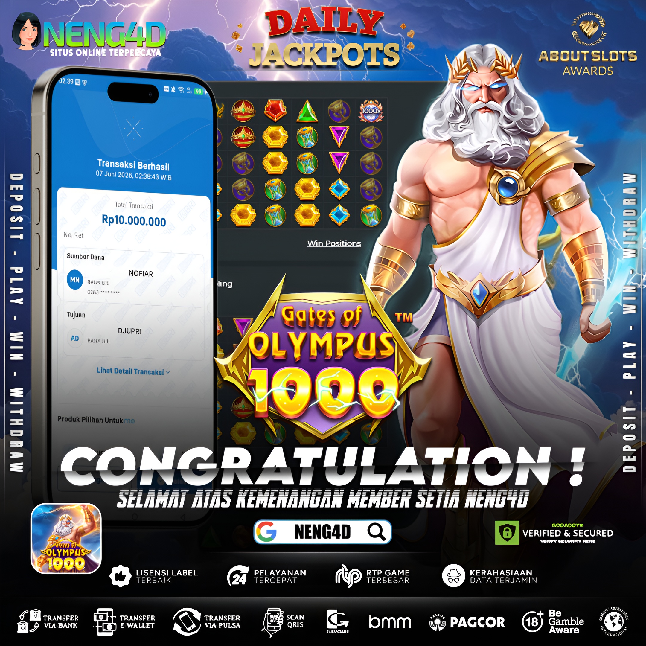 KEMENANGAN 10 JUTA DI GATES OF OLYMPUS 1000