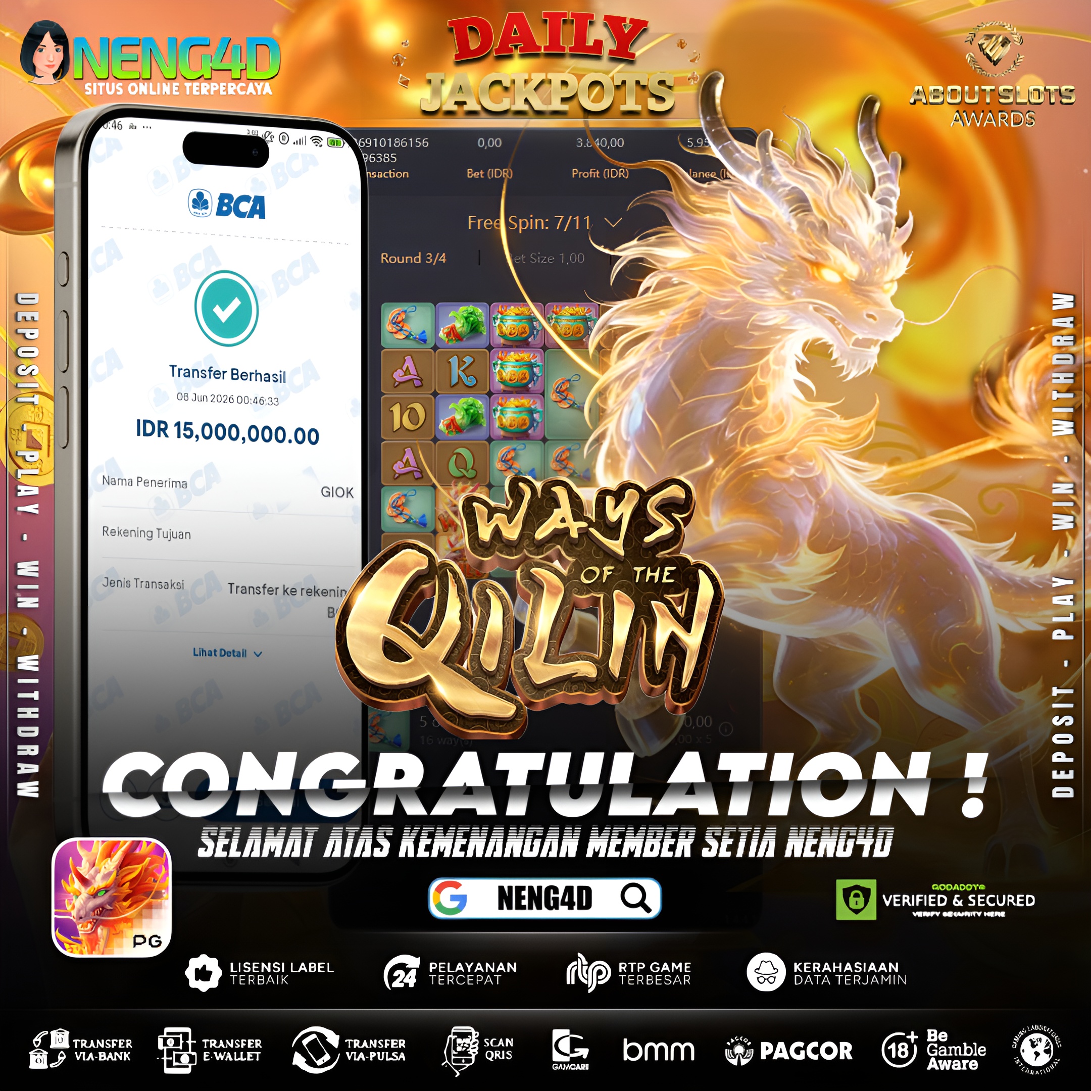 MENANG 15JT MAIN DI WAYS OF THE QILIN PG SOFT