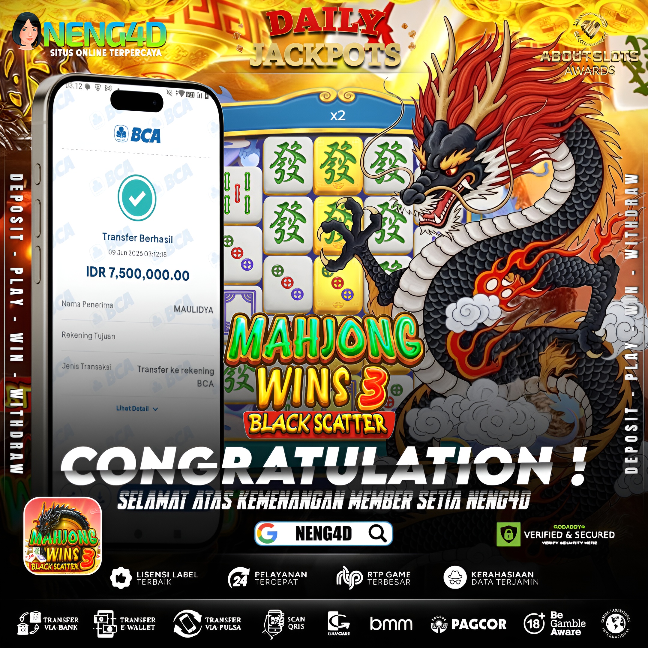 BLACK SCATTER MAHJONG WINS 3 ANTARKAN KEMENANGAN 7 JUTA