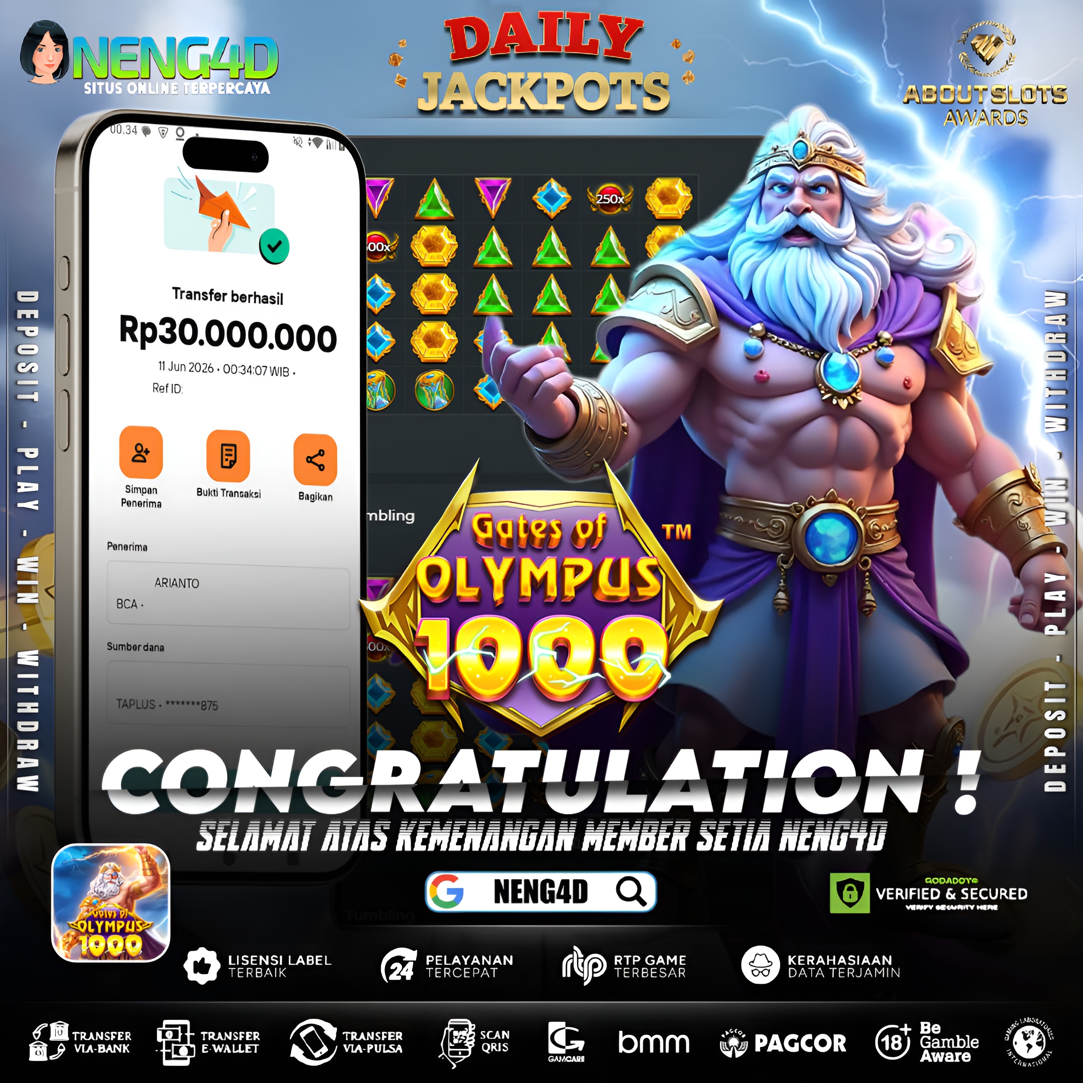 MENANG 30JT MAIN DI GATES OF OLYMPUS 1000 PRAGMATIC PLAY