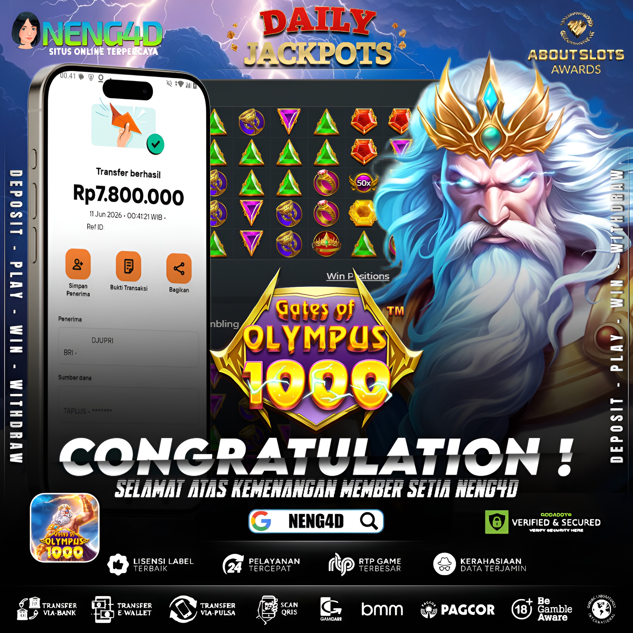 MENANG 7JT MAIN DI GATES OF OLYMPUS 1000 PRAGMATIC PLAY
