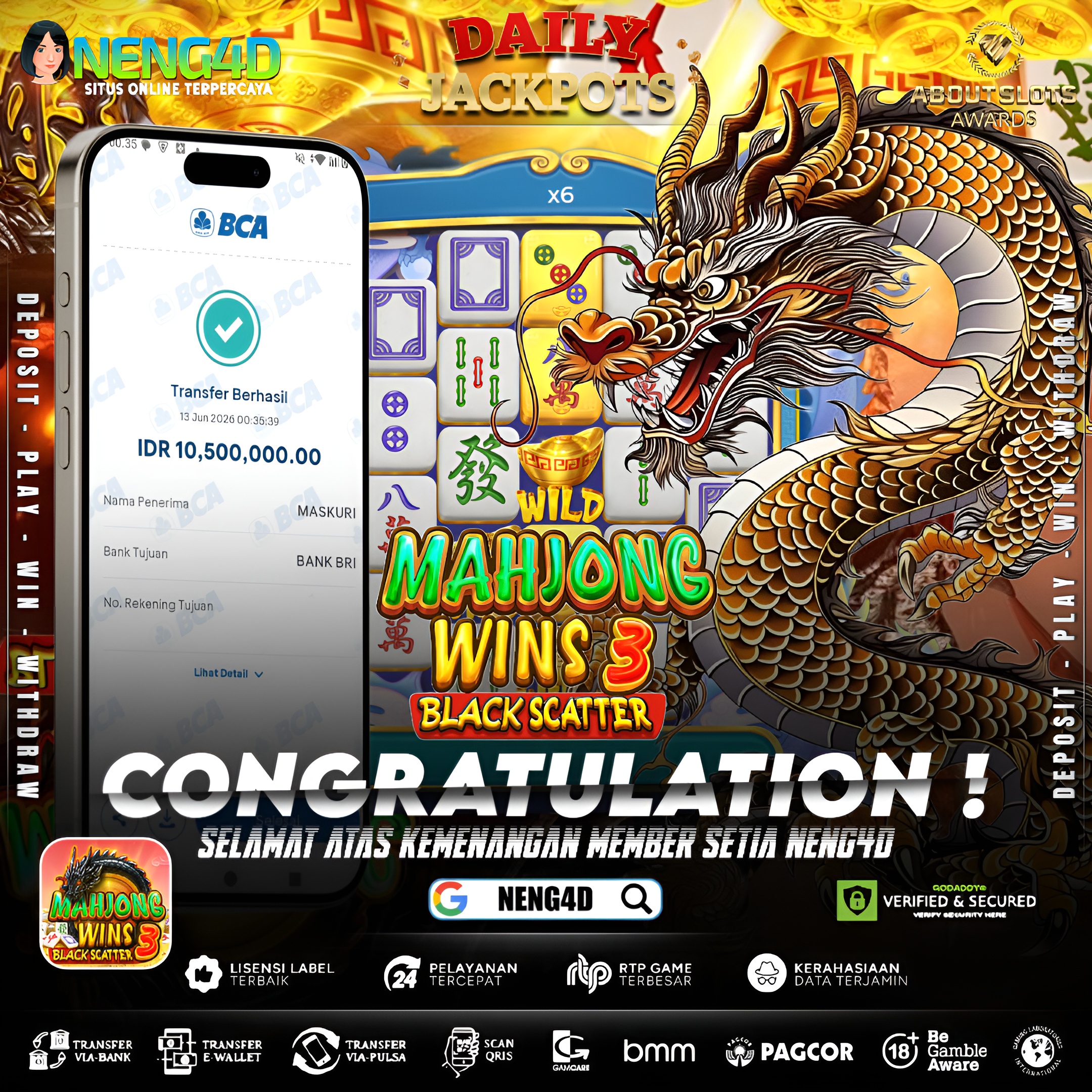 MENANG 10JT MAIN DI MAHJONG WINS 3 - BLACK SCATTER PRAGMATIC PLAY