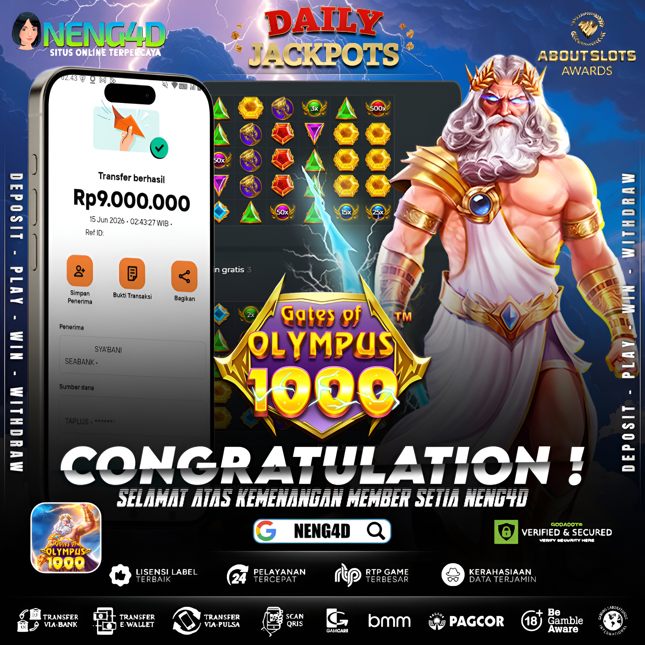 MENANG 9JT MAIN DI GATES OF OLYMPUS 1000 PRAGMATIC PLAY