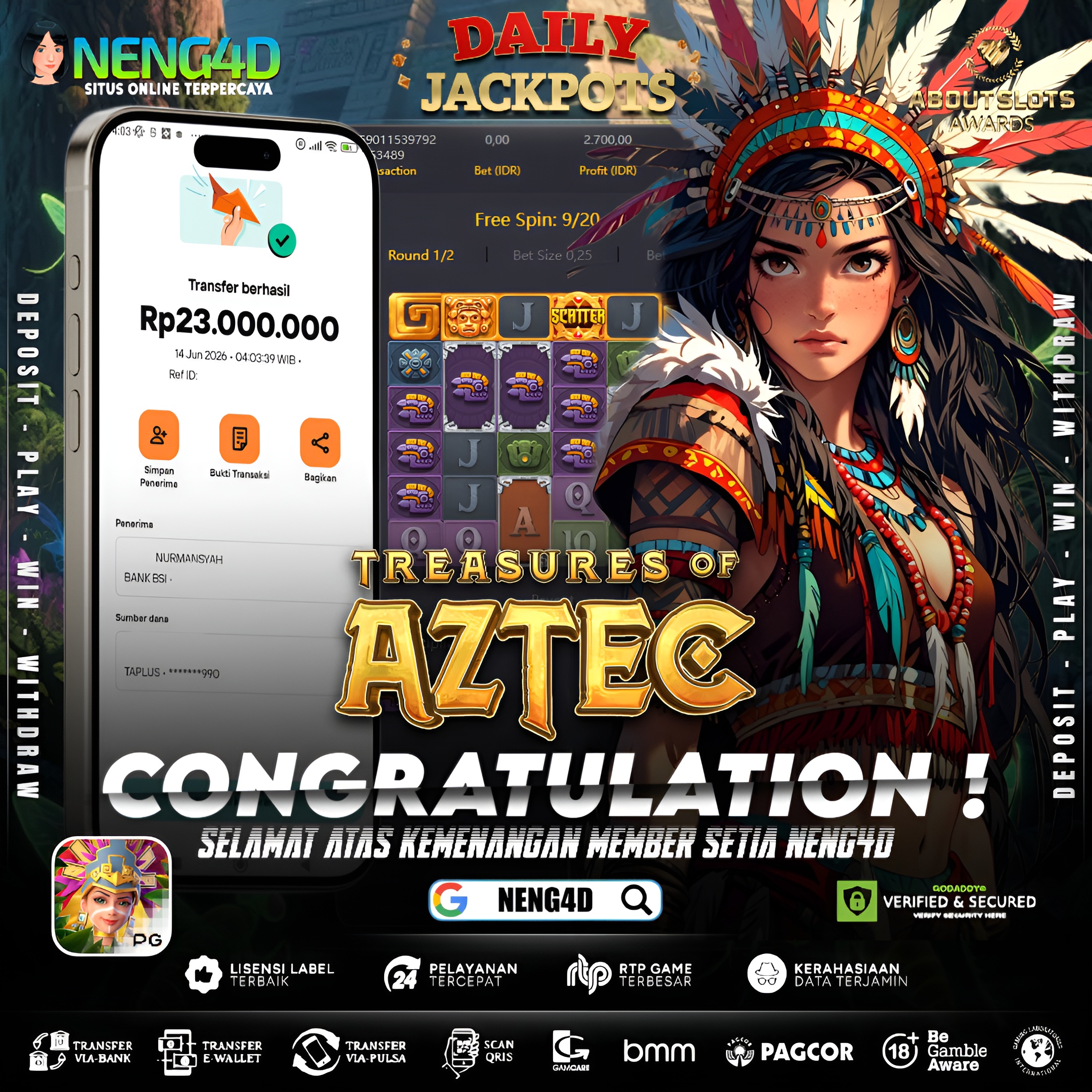 MENANG 23JT MAIN DI TREASURES OF AZTEC PG SOFT