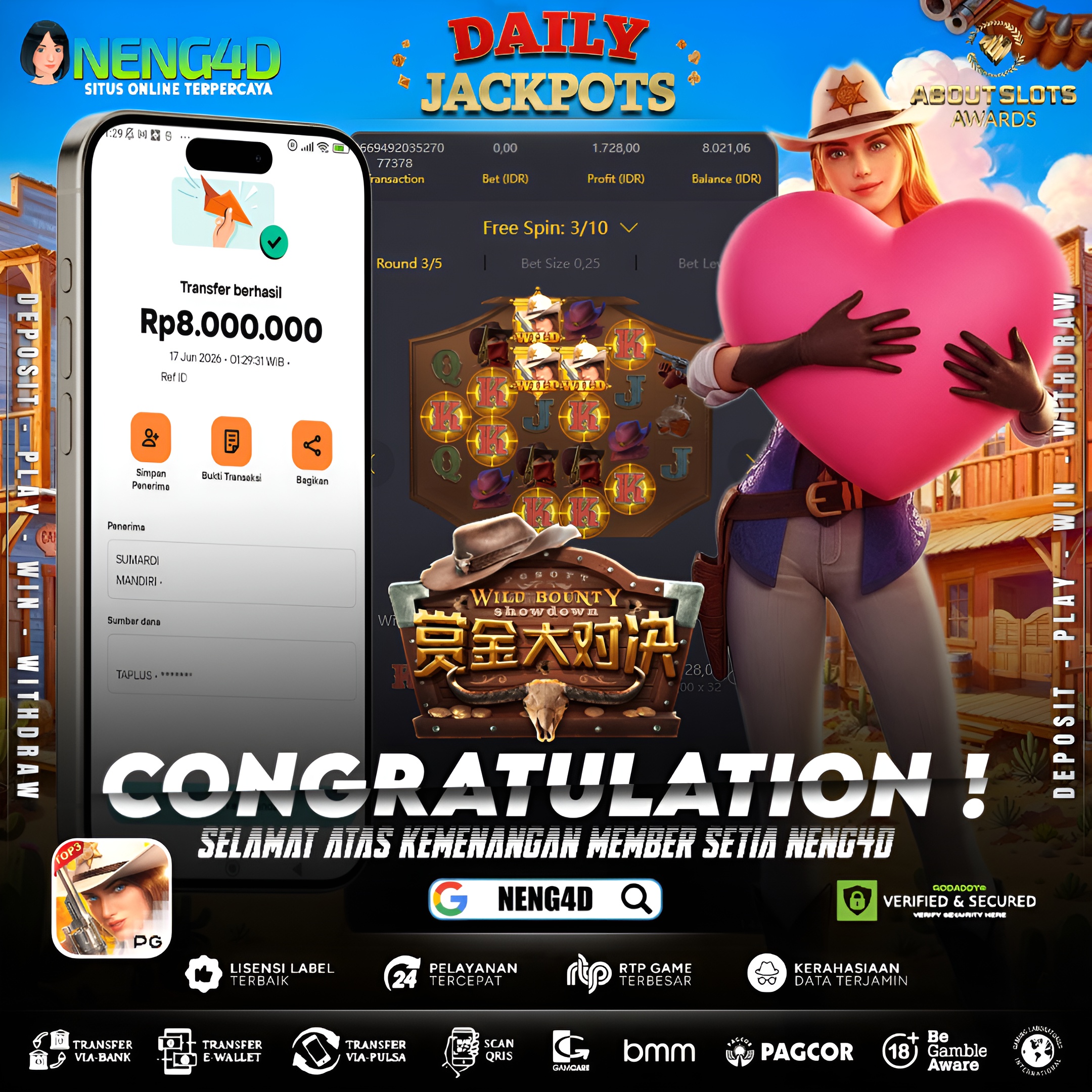 MENANG 8JT MAIN DI WILD BOUNTY SHOWDOWN PG SOFT
