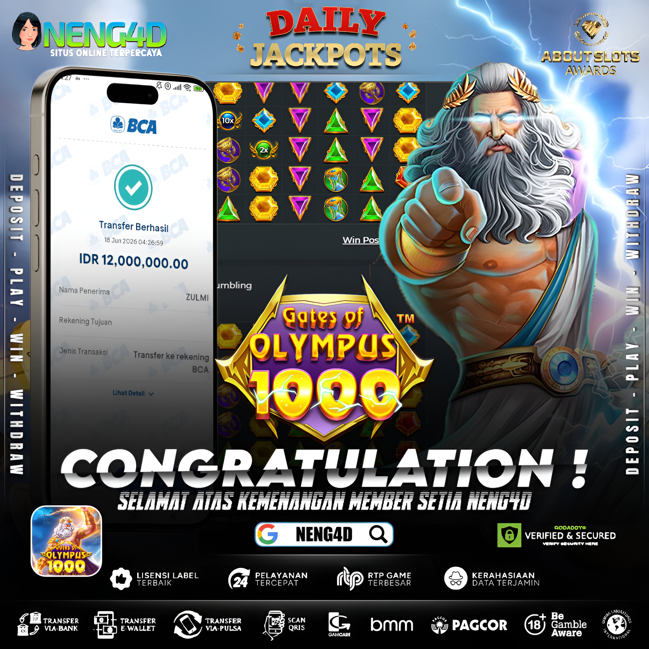 MENANG 12JT MAIN DI GATES OF OLYMPUS 1000 PRAGMATIC PLAY