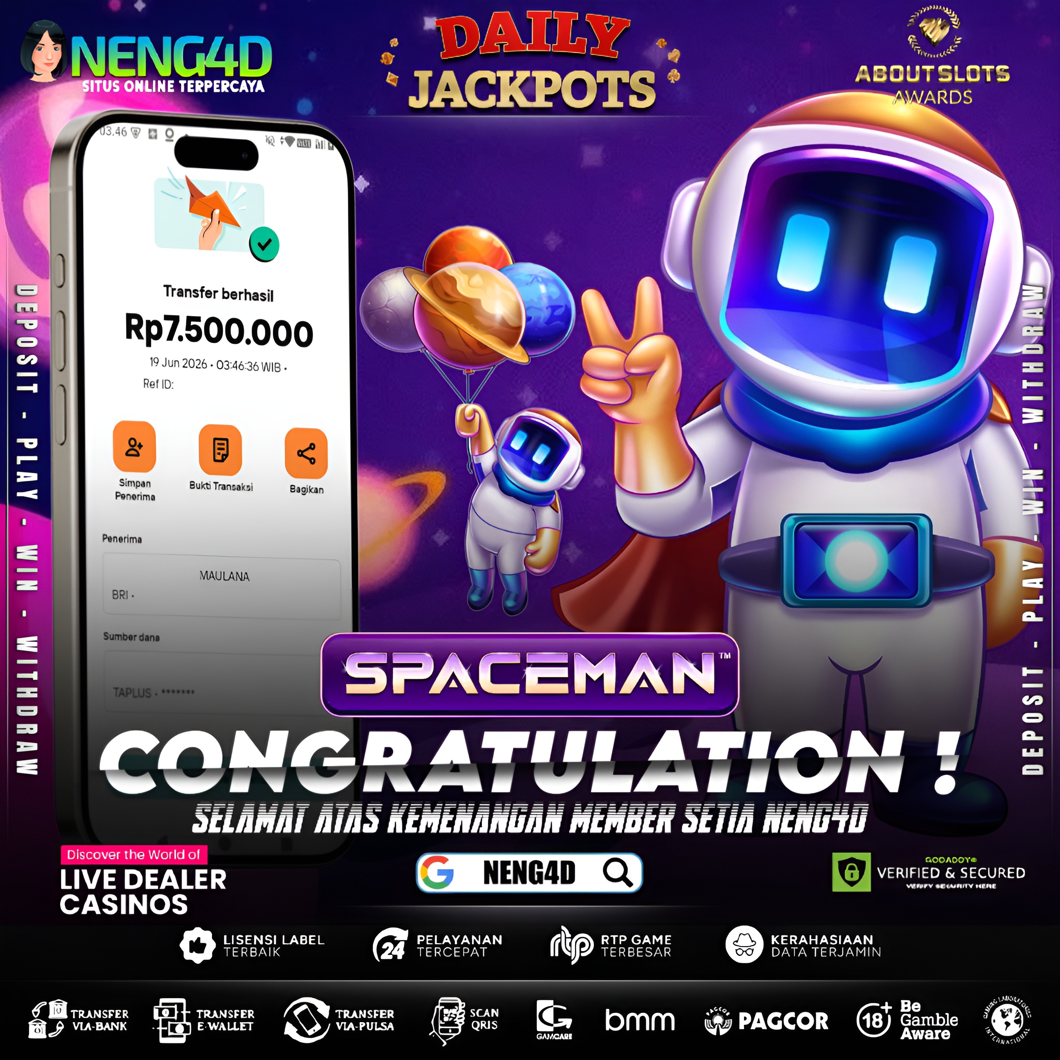 MENANG 7JT MAIN DI SPACEMAN PRAGMATIC PLAY