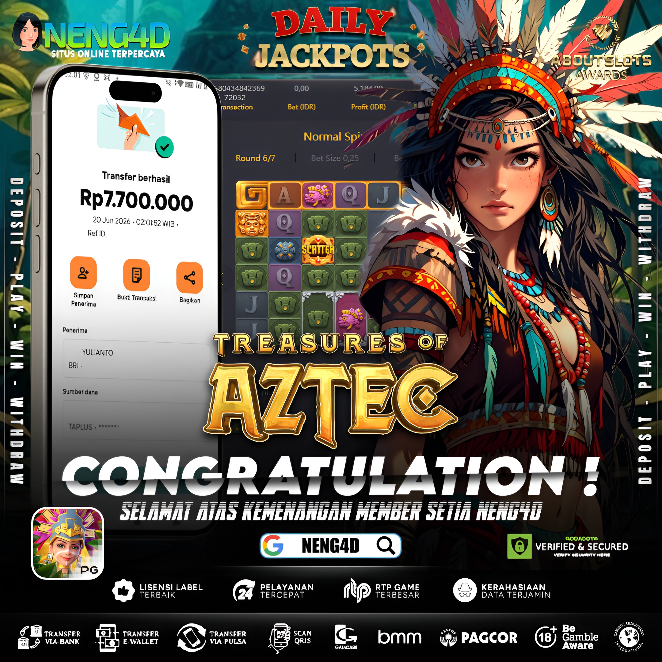 MENANG 7JT MAIN DI TREASURES OF AZTEC PG SOFT