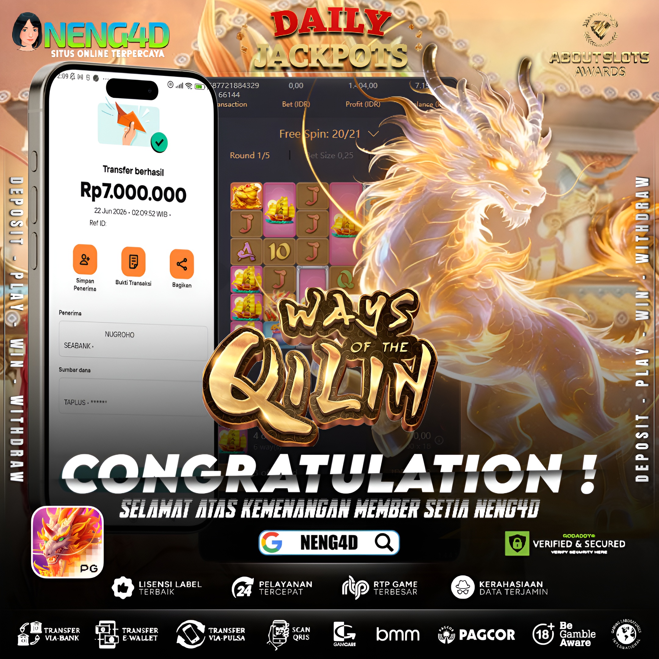 MENANG 7JT MAIN DI WAYS OF THE QILIN PG SOFT