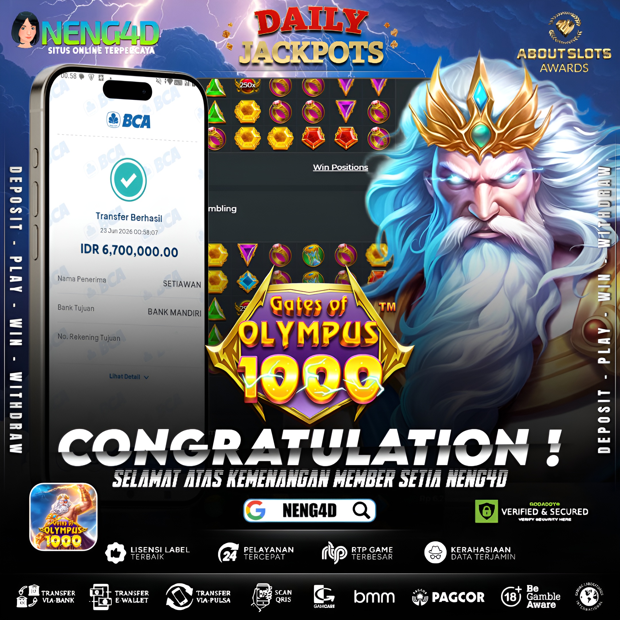 MENANG 6JT MAIN DI GATES OF OLYMPUS 1000 PRAGMATIC PLAY
