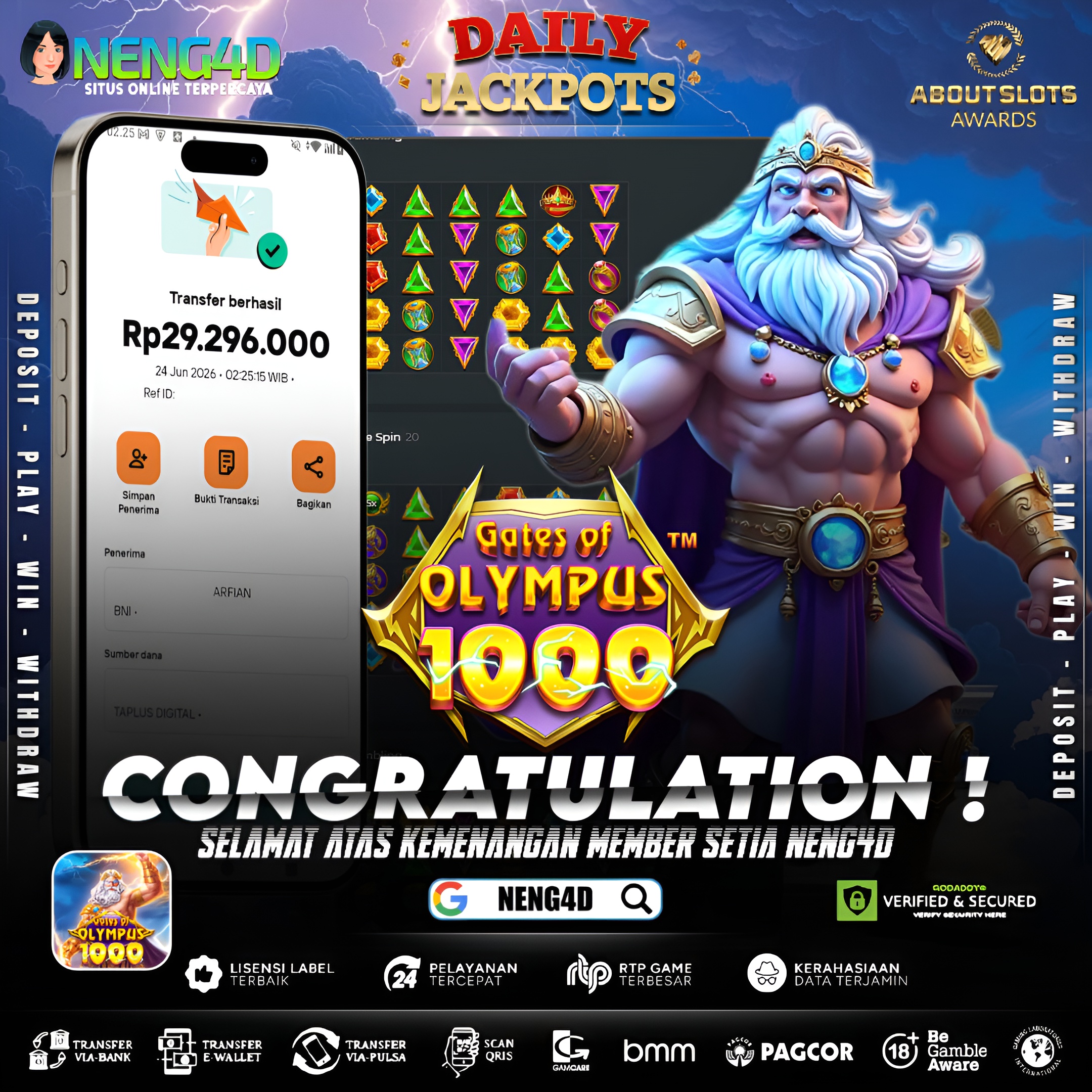 MENANG 29JT MAIN DI GATES OF OLYMPUS 1000 PRAGMATIC PLAY