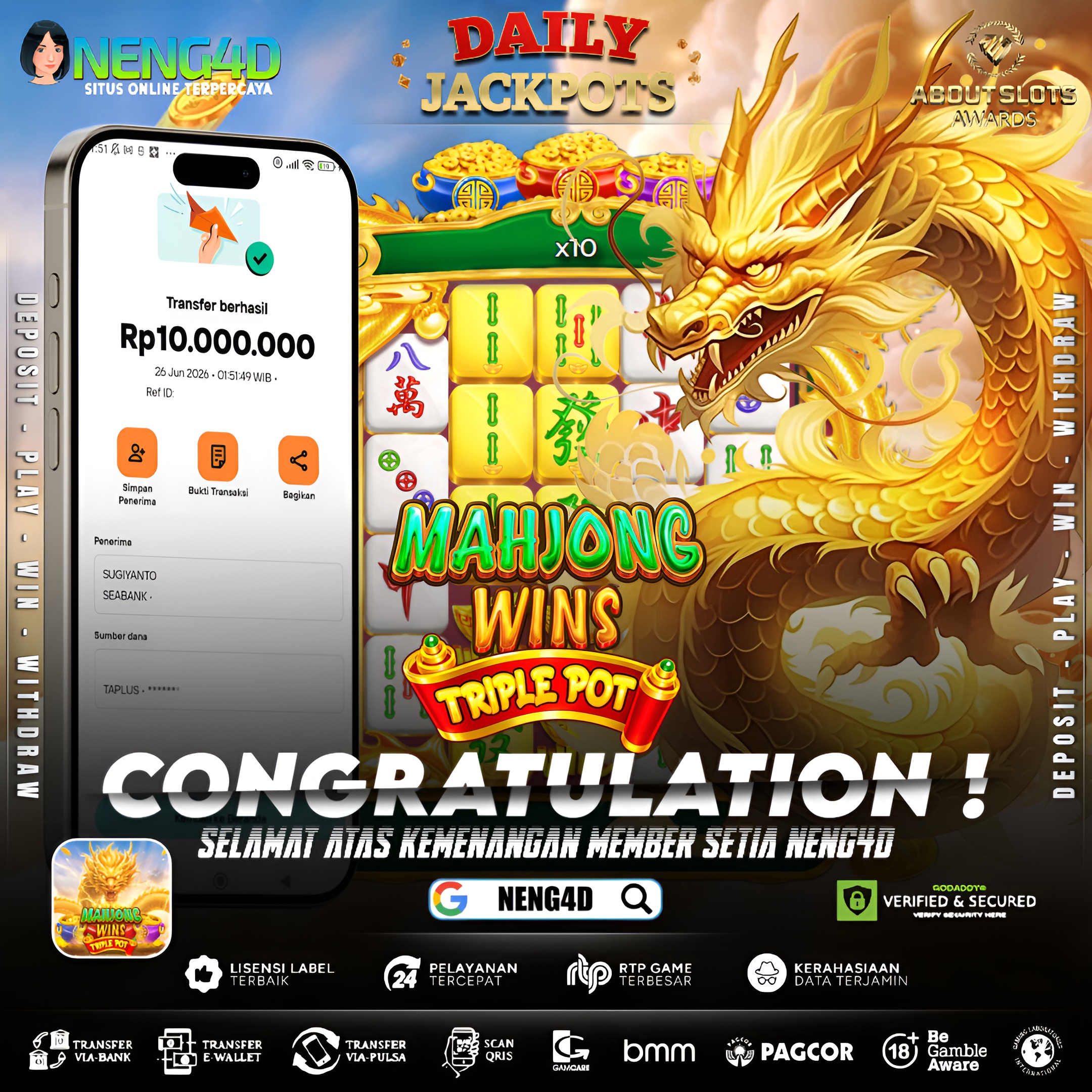 MENANG 10JT MAIN DI MAHJONG WINS TRIPLE POT PRAGMATIC PLAY