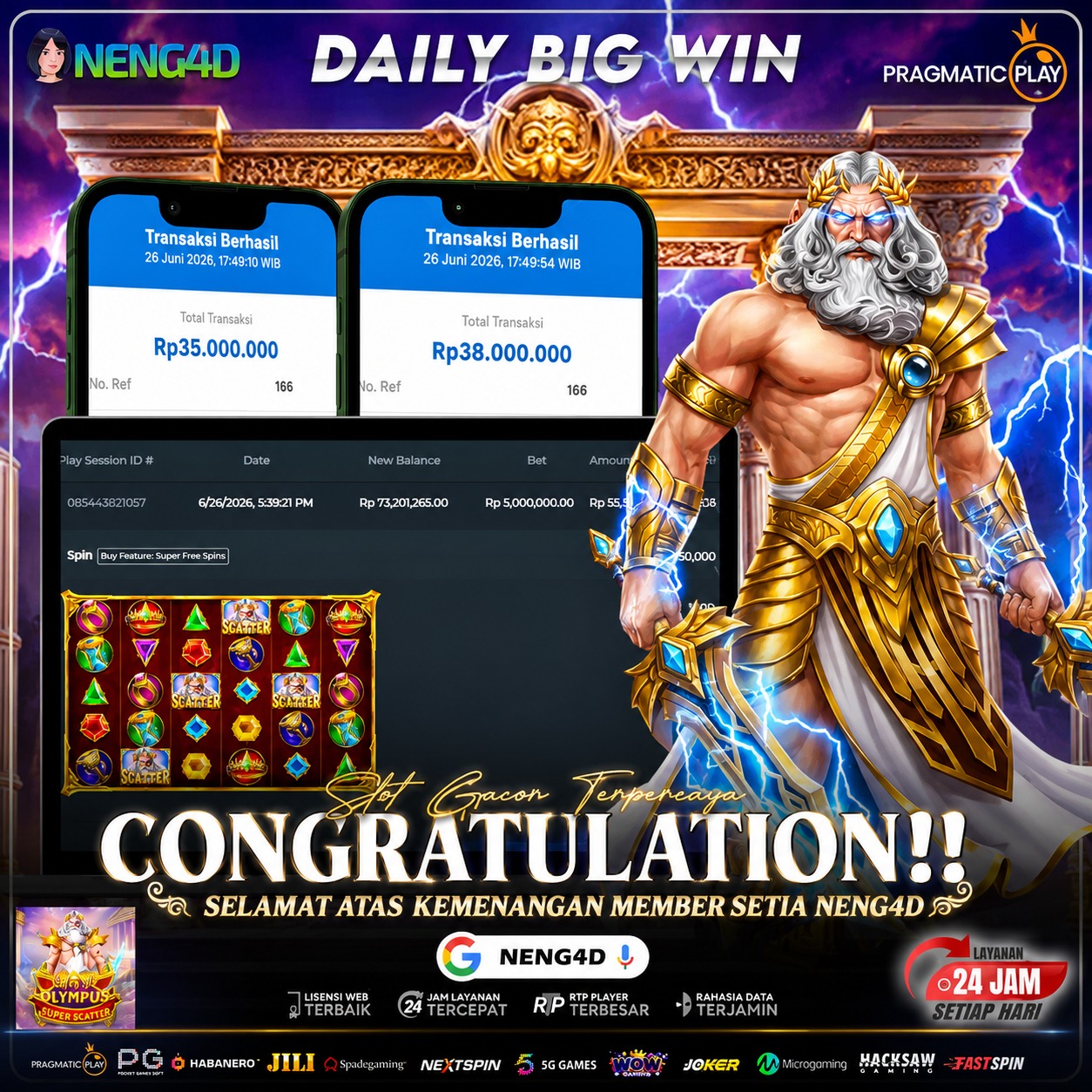 JACKPOT 76 JUTA DI GATES OF OLYMPUS PRAGMATIC PLAY