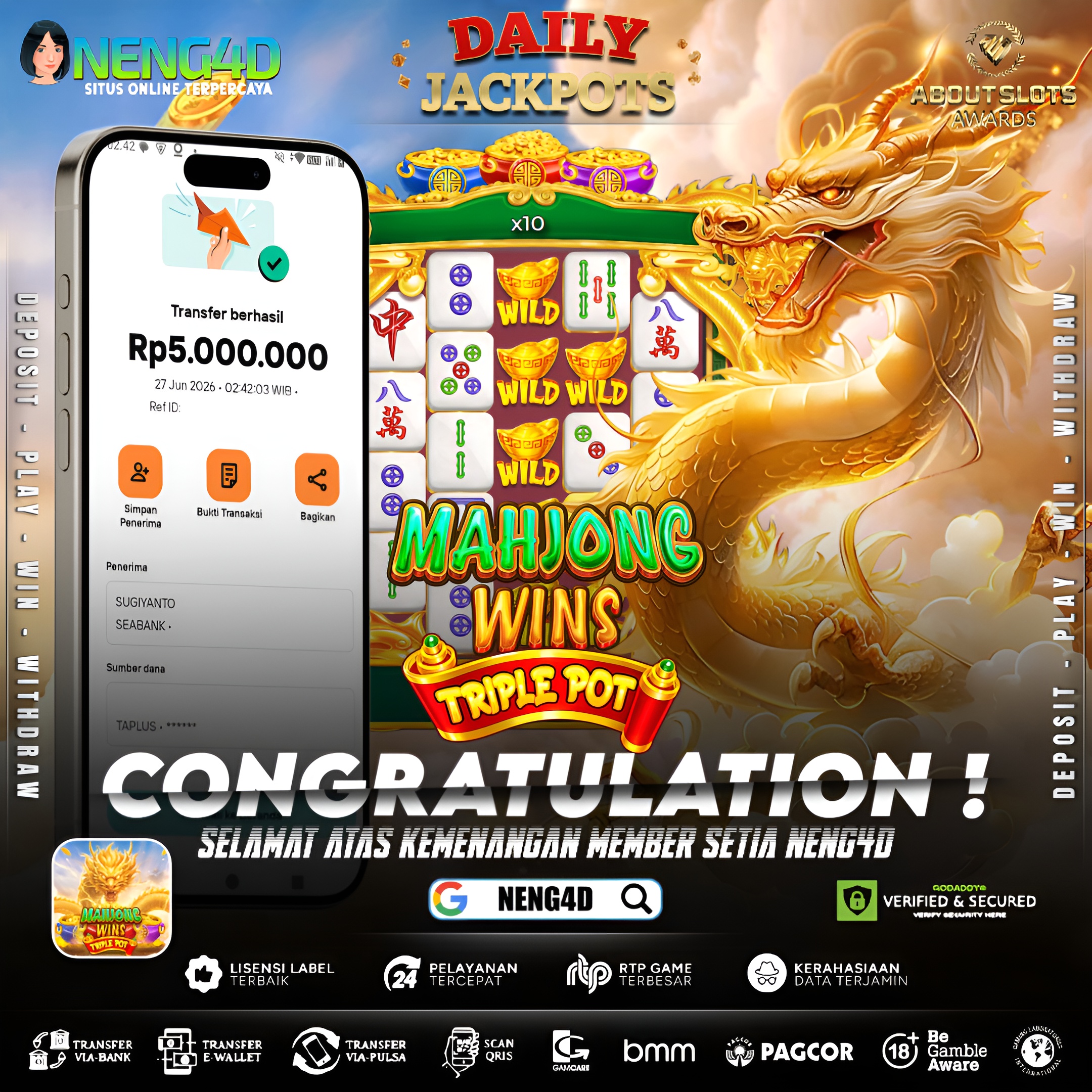 MENANG 5JT MAIN DI MAHJONG WINS TRIPLE POT PRAGMATIC PLAY