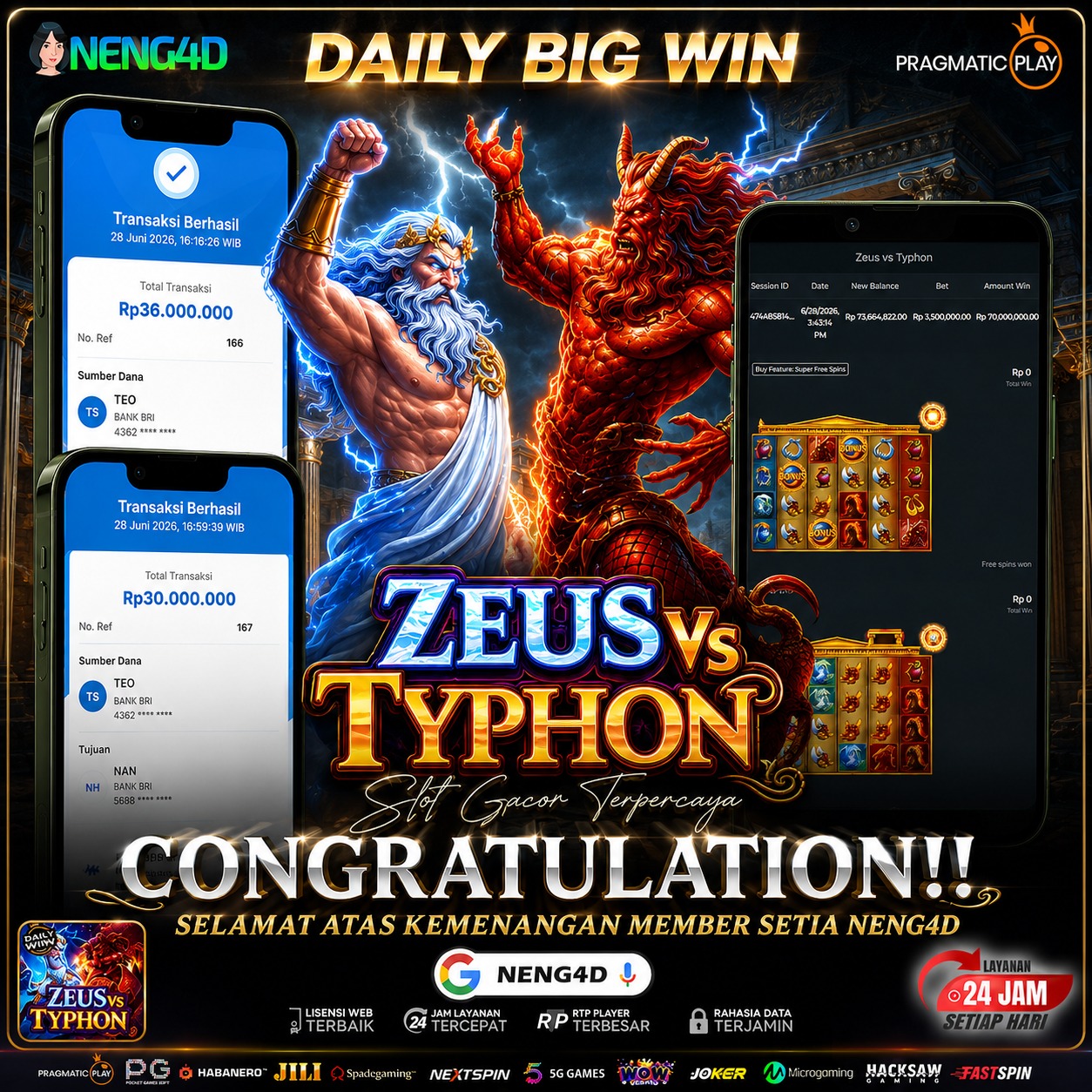 JACKPOT 66 JUTA DI ZEUS VS TYPHON PRAGMATIC PLAY