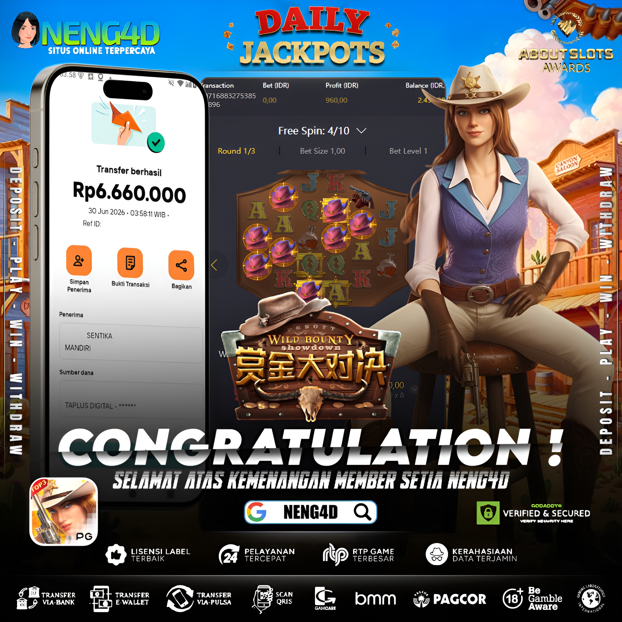 MENANG 6JT MAIN DI WILD BOUNTY SHOWDOWN PG SOFT