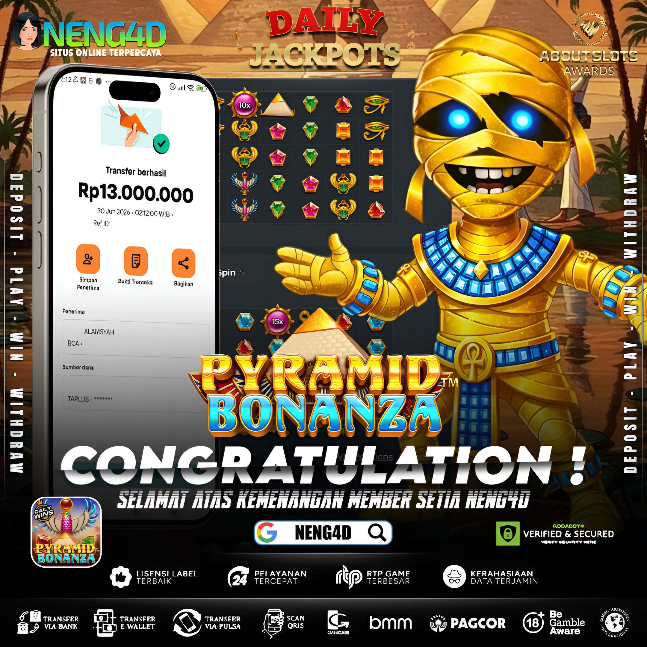 MENANG 13JT MAIN DI PYRAMID BONANZA PRAGMATIC PLAY