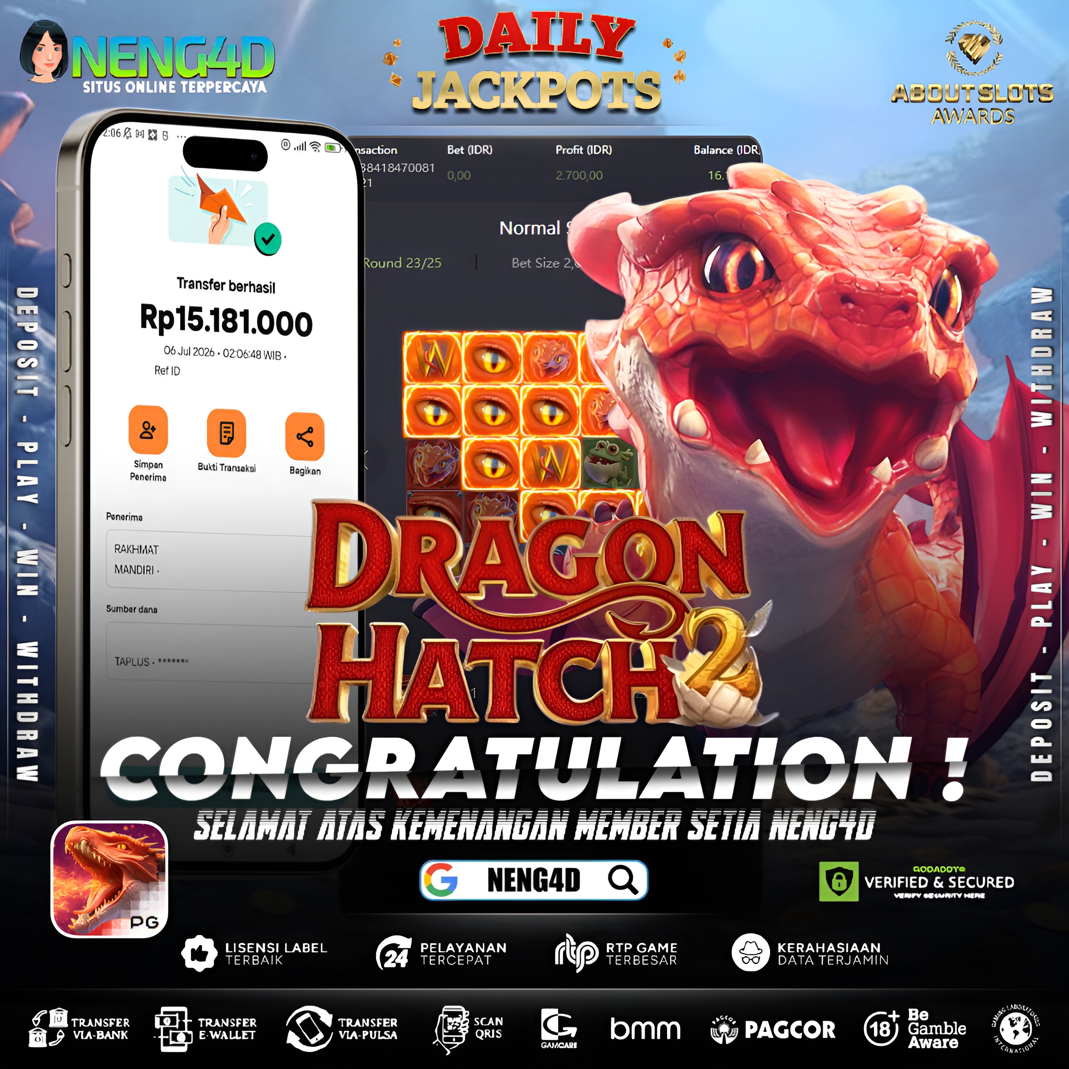 MENANG 15JT MAIN DI DRAGON HATCH 2 PG SOFT