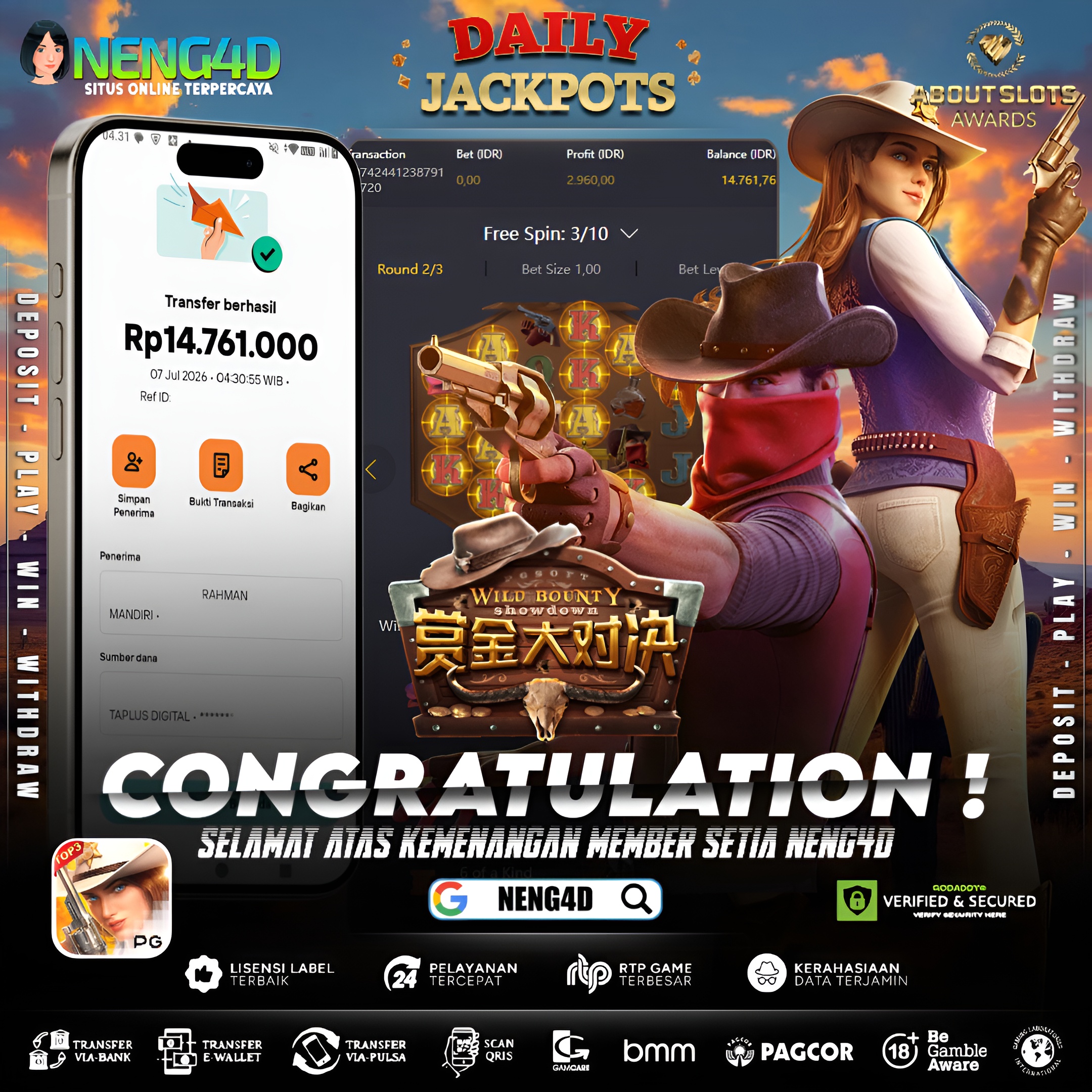MENANG 14JT MAIN DI WILD BOUNTY SHOWDOWN PG SOFT