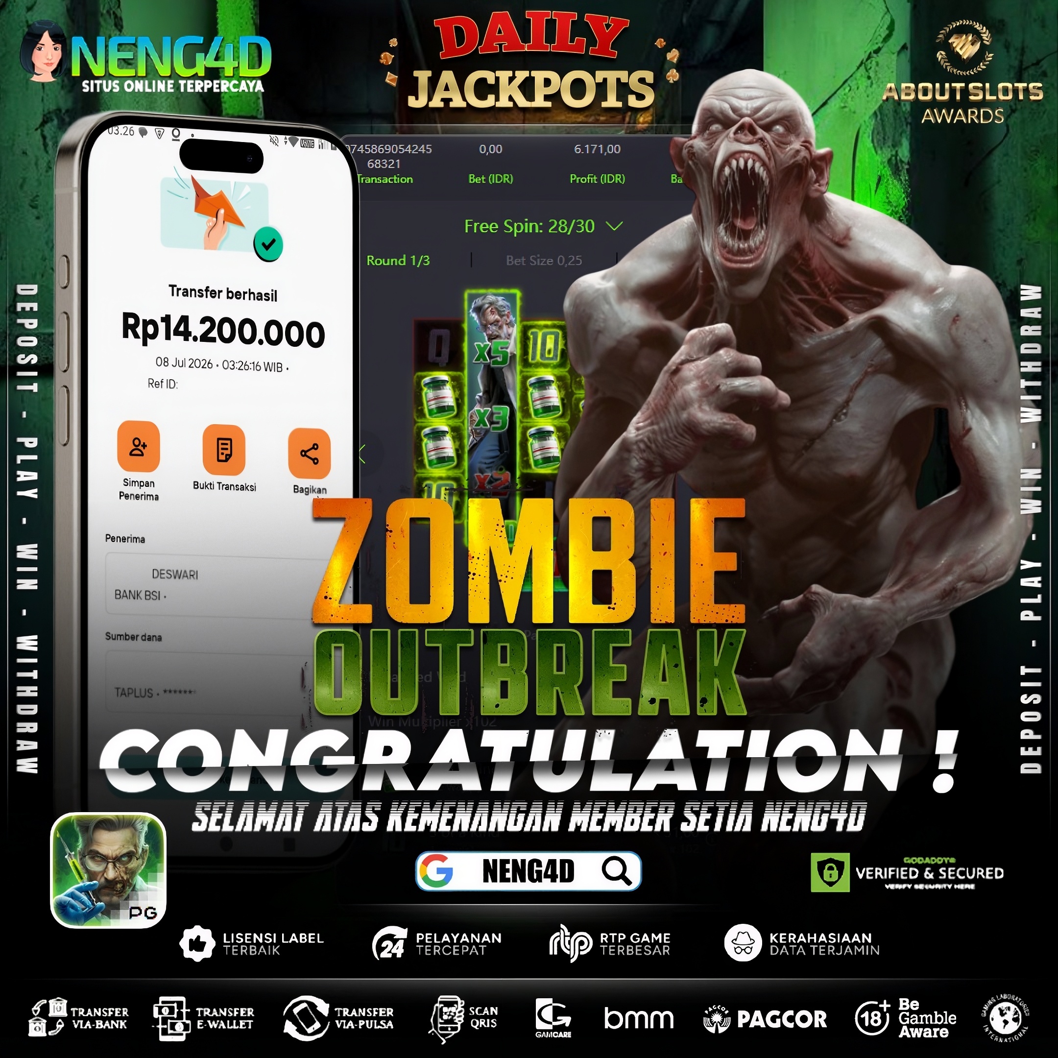 MENANG 14JT MAIN DI ZOMBIE OUTBREAK PG SOFT