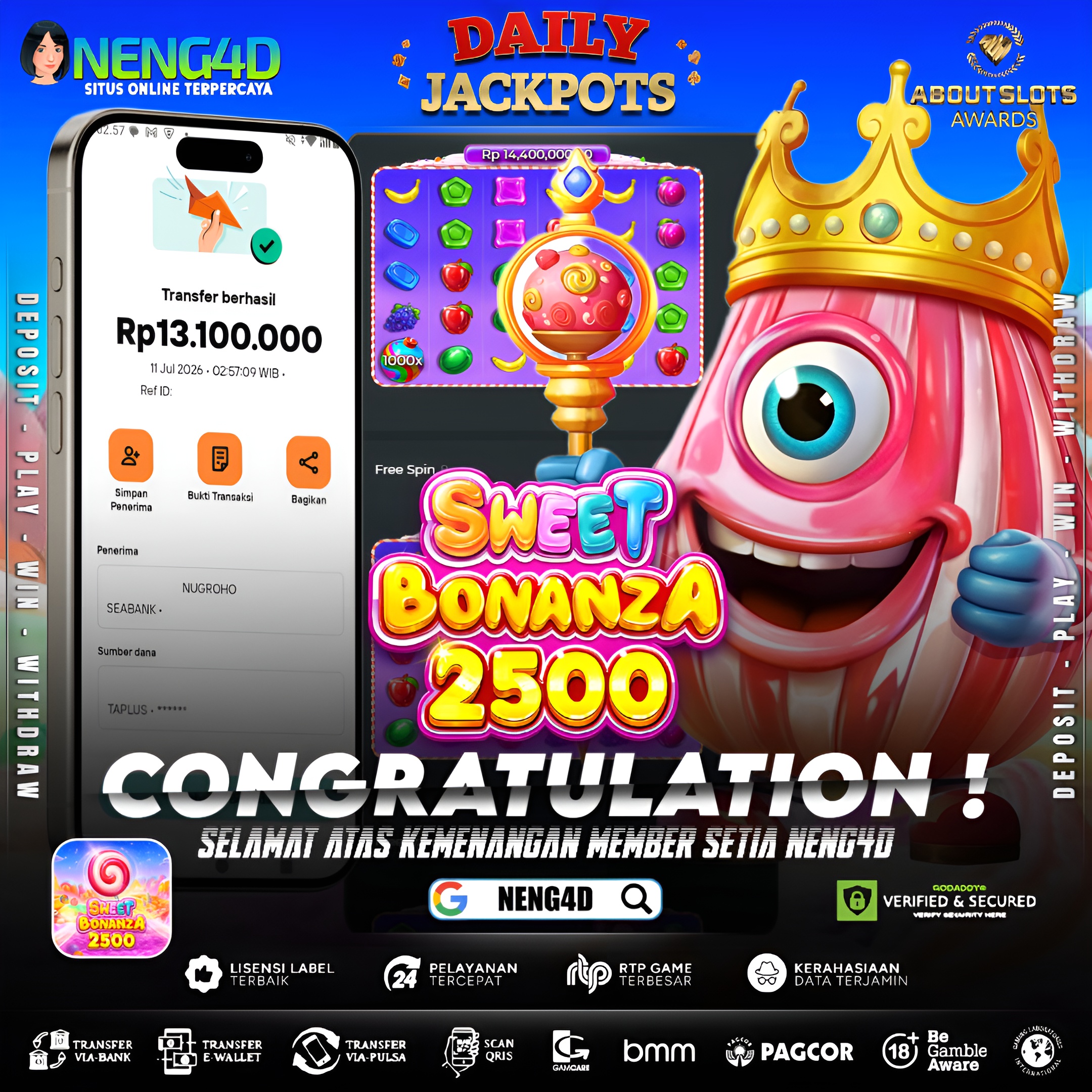 MENANG 13JT MAIN DI SWEET BONANZA 2500 PRAGMATIC PLAY