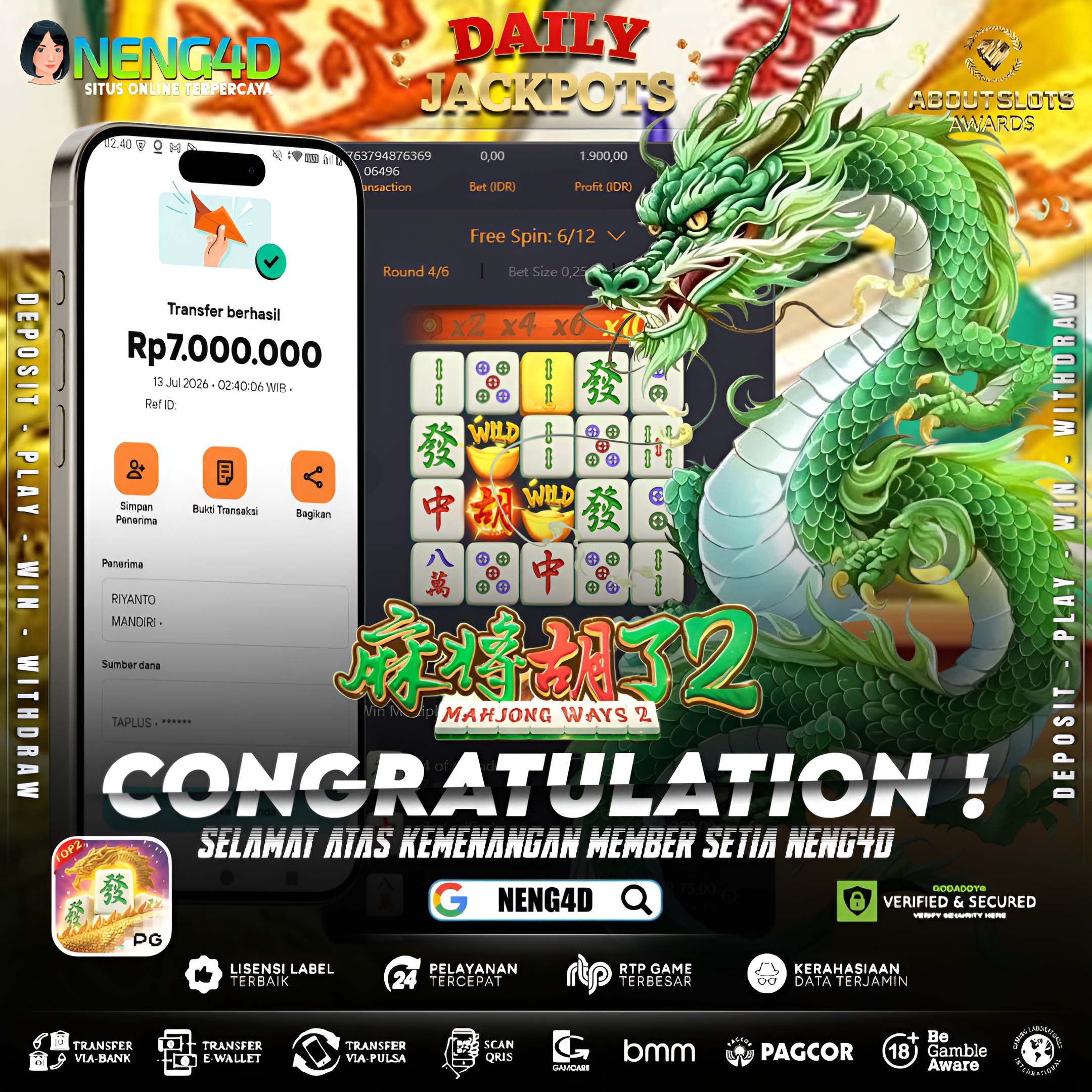 MENANG 7JT MAIN DI MAHJONG WAYS 2 PG SOFT