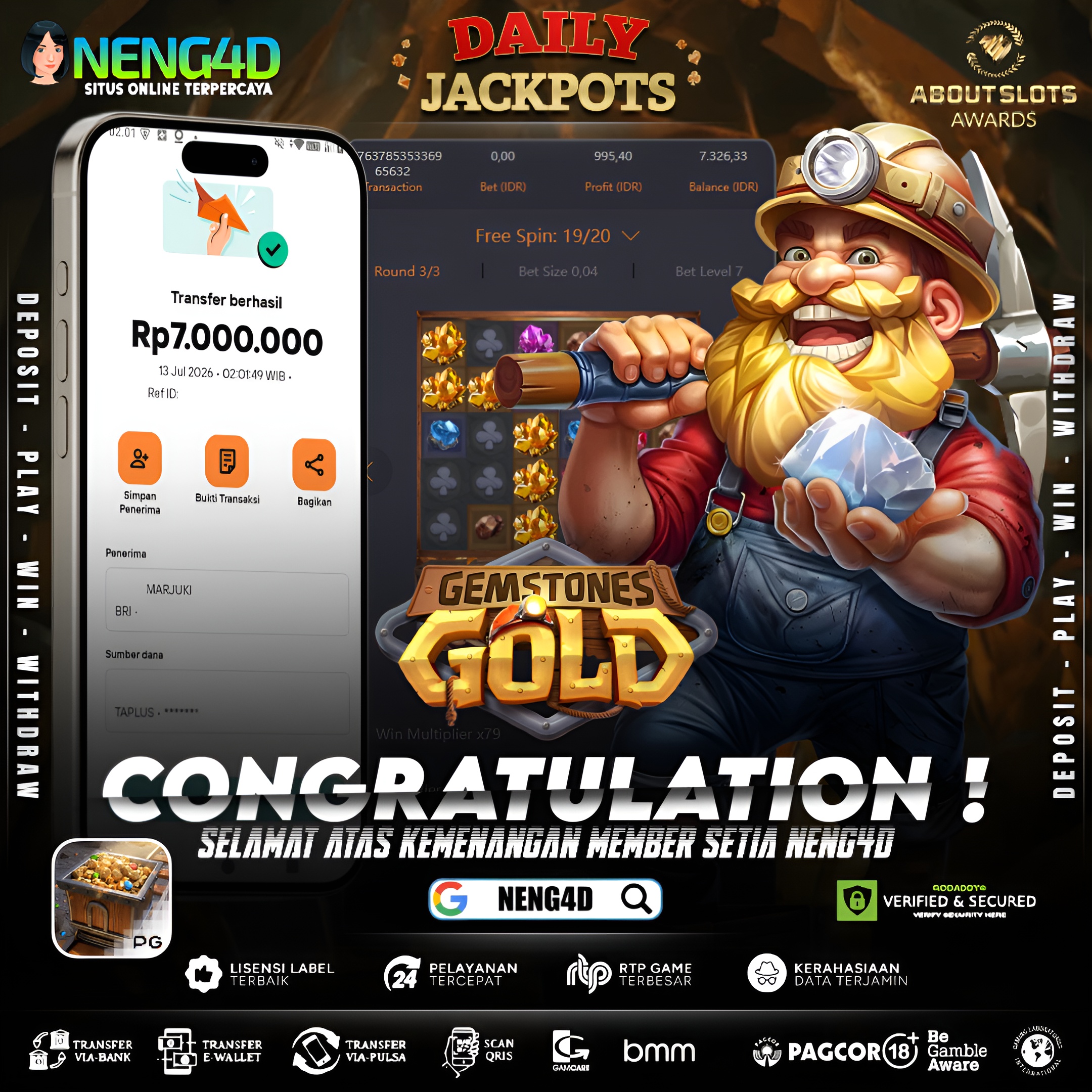 MENANG 7JT MAIN DI GEMSTONE GOLD PRAGMATIC PLAY