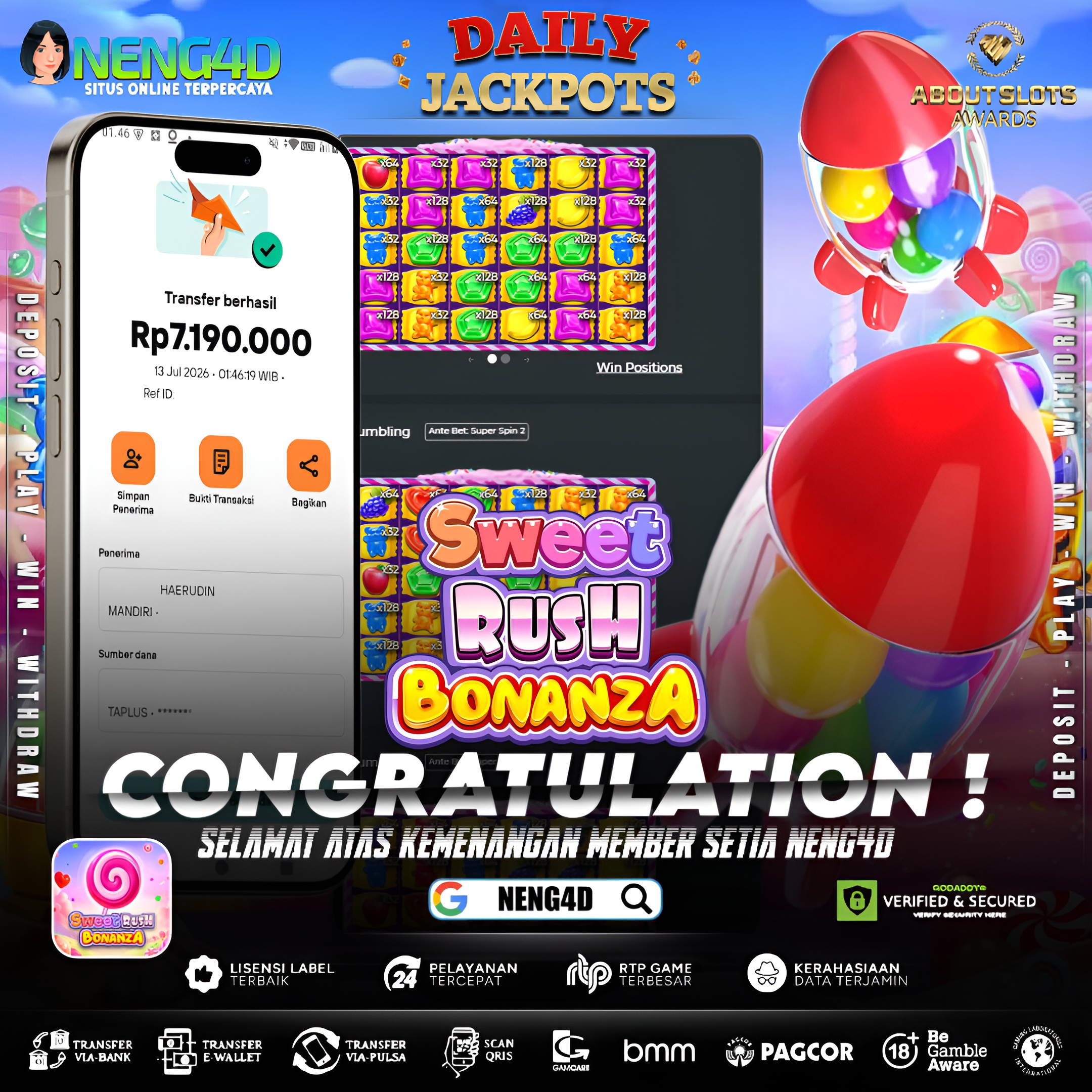 MENANG 7JT MAIN DI SWEET RUSH BONANZA