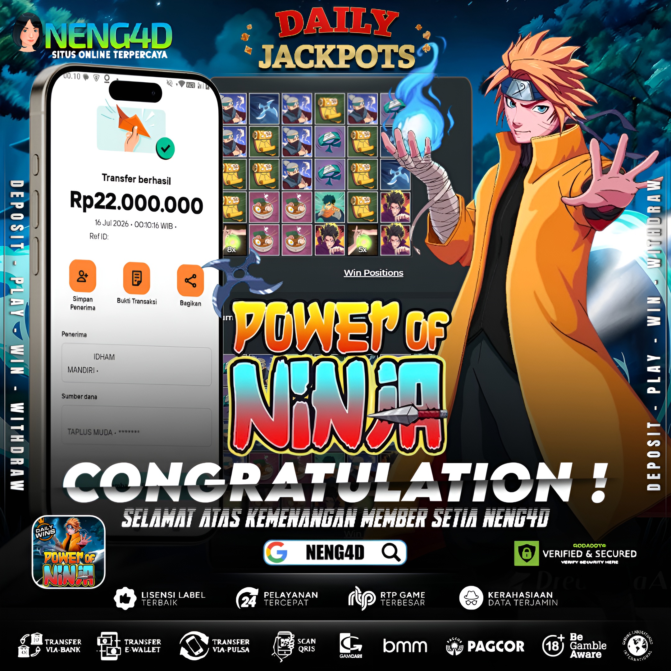 MENANG 22JT MAIN DI POWER OF NINJA