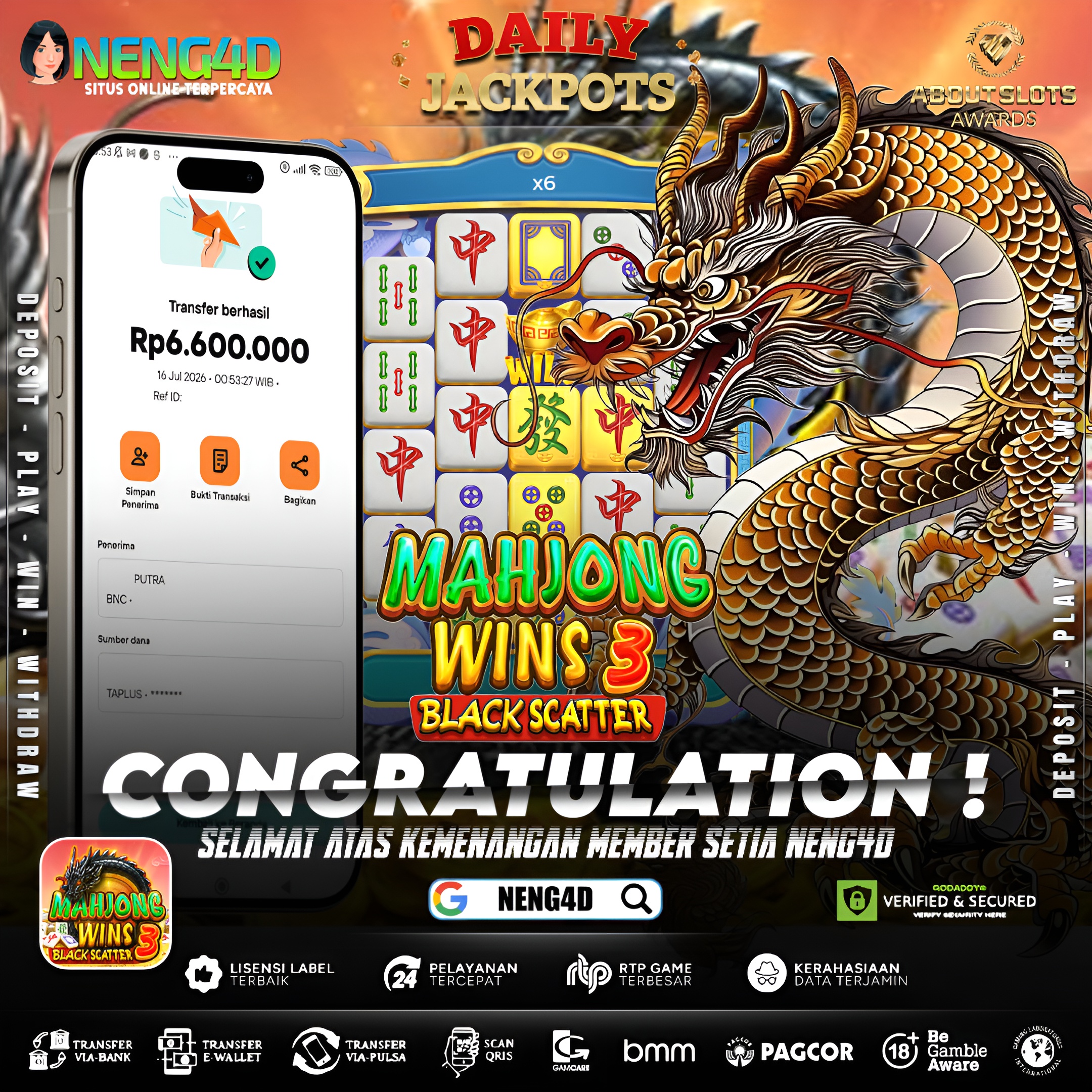 MENANG 6JT MAIN DI MAHJONG WINS 3 - BLACK SCATTER PRAGMATIC PLAY