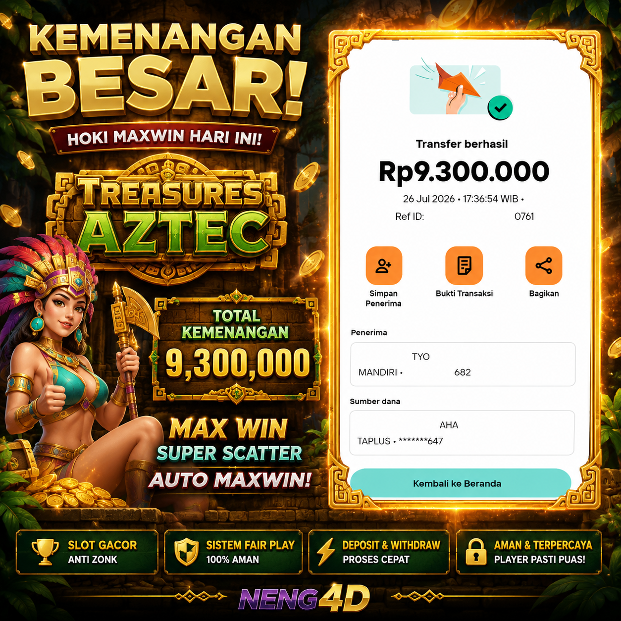 JACKPOT 9 JUTA DI TREASURE OF AZTEC PGSOFT