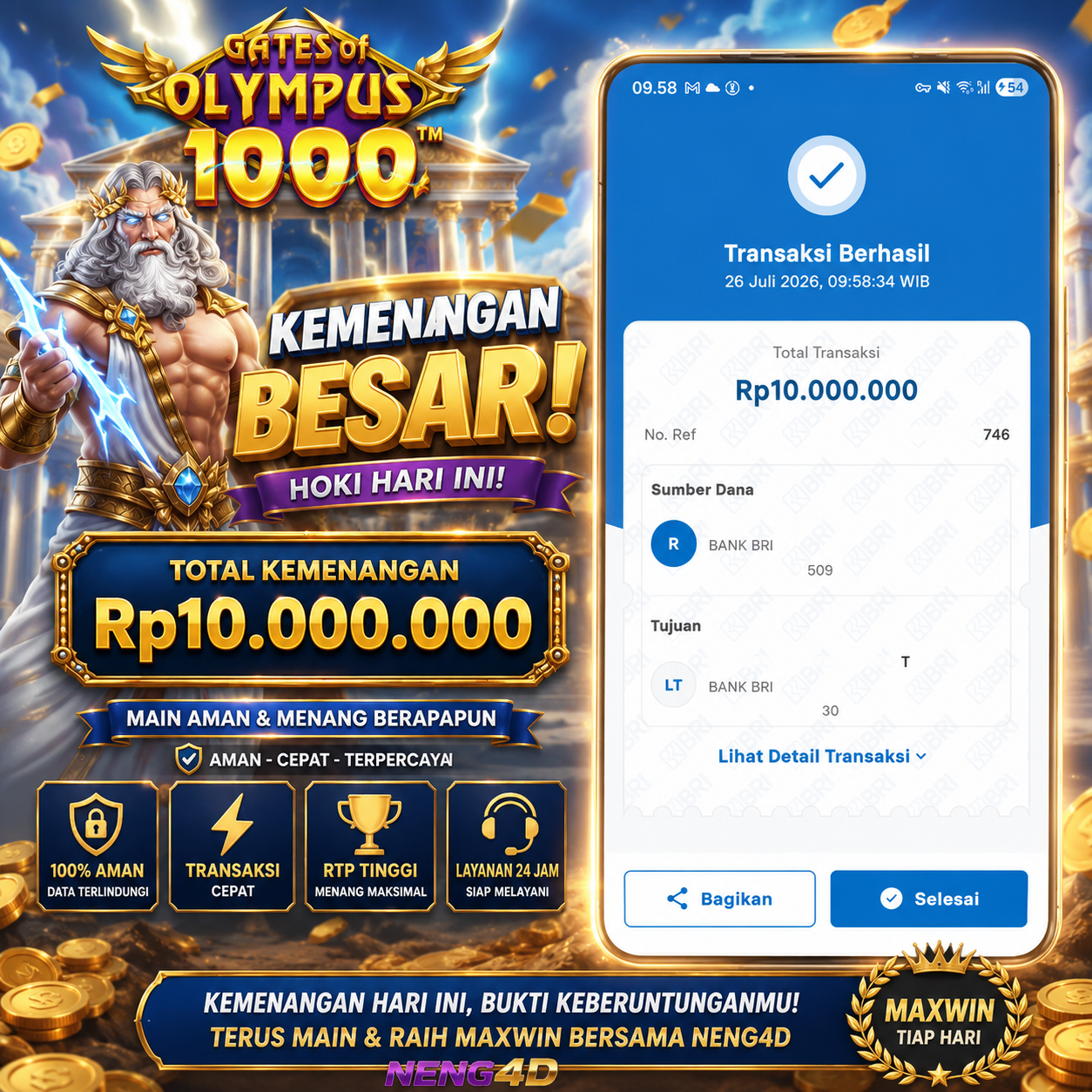 MENANG 10JT MAIN DI GATES OF OLYMPUJS X1000 PRAGMATIC PLAY