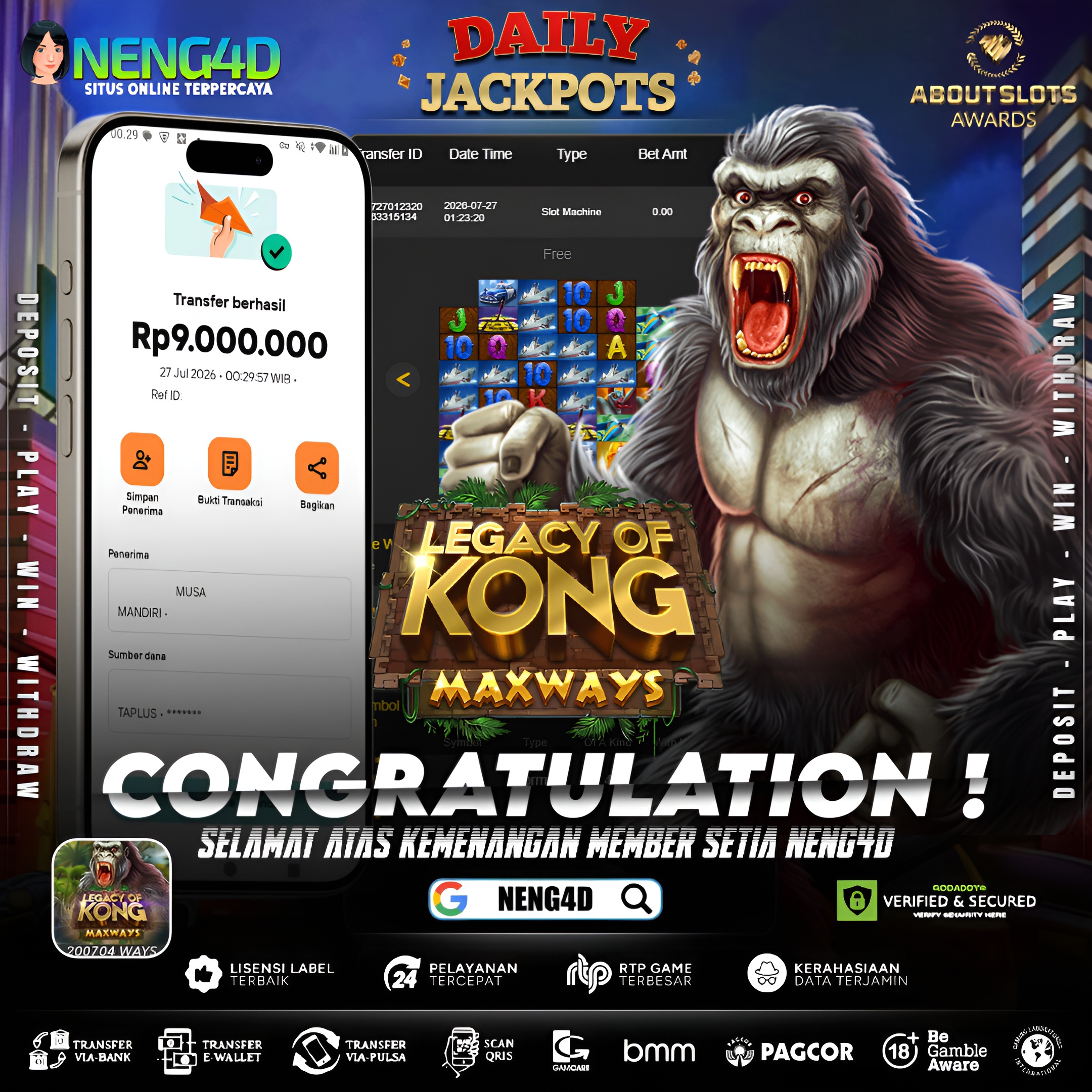 MENANG 9JT MAIN DI LEGACY OF KONG MAXWAYS