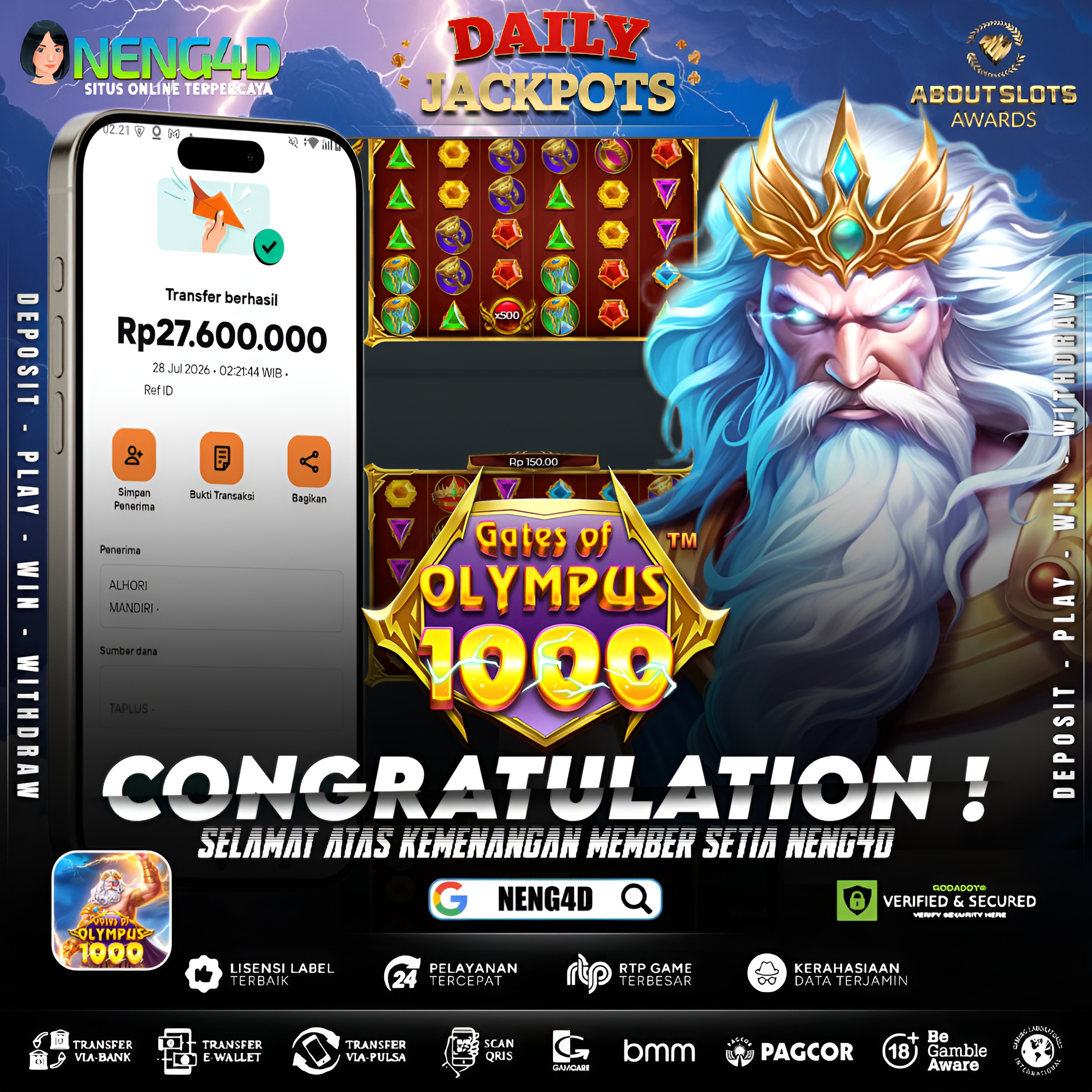 MENANG 27JT MAIN DI GATES OF OLYMPUS 1000 PRAGMATIC PLAY