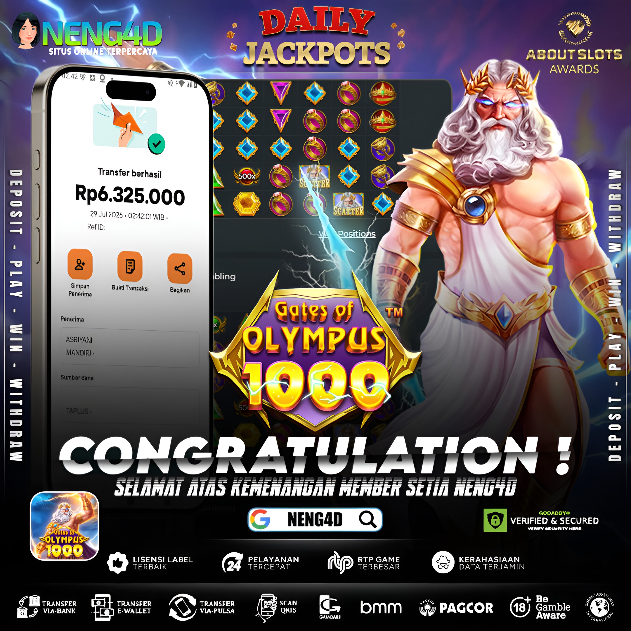 MENANG 6JT MAIN DI GATES OF OLYMPUS 1000 PRAGMATIC PLAY