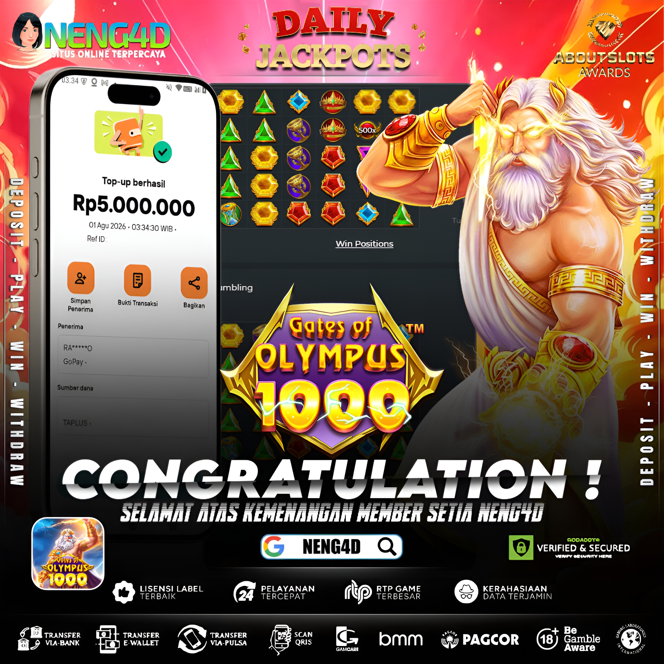 MENANG 5JT MAIN DI GATES OF OLYMPUS 1000 PRAGMATIC PLAY