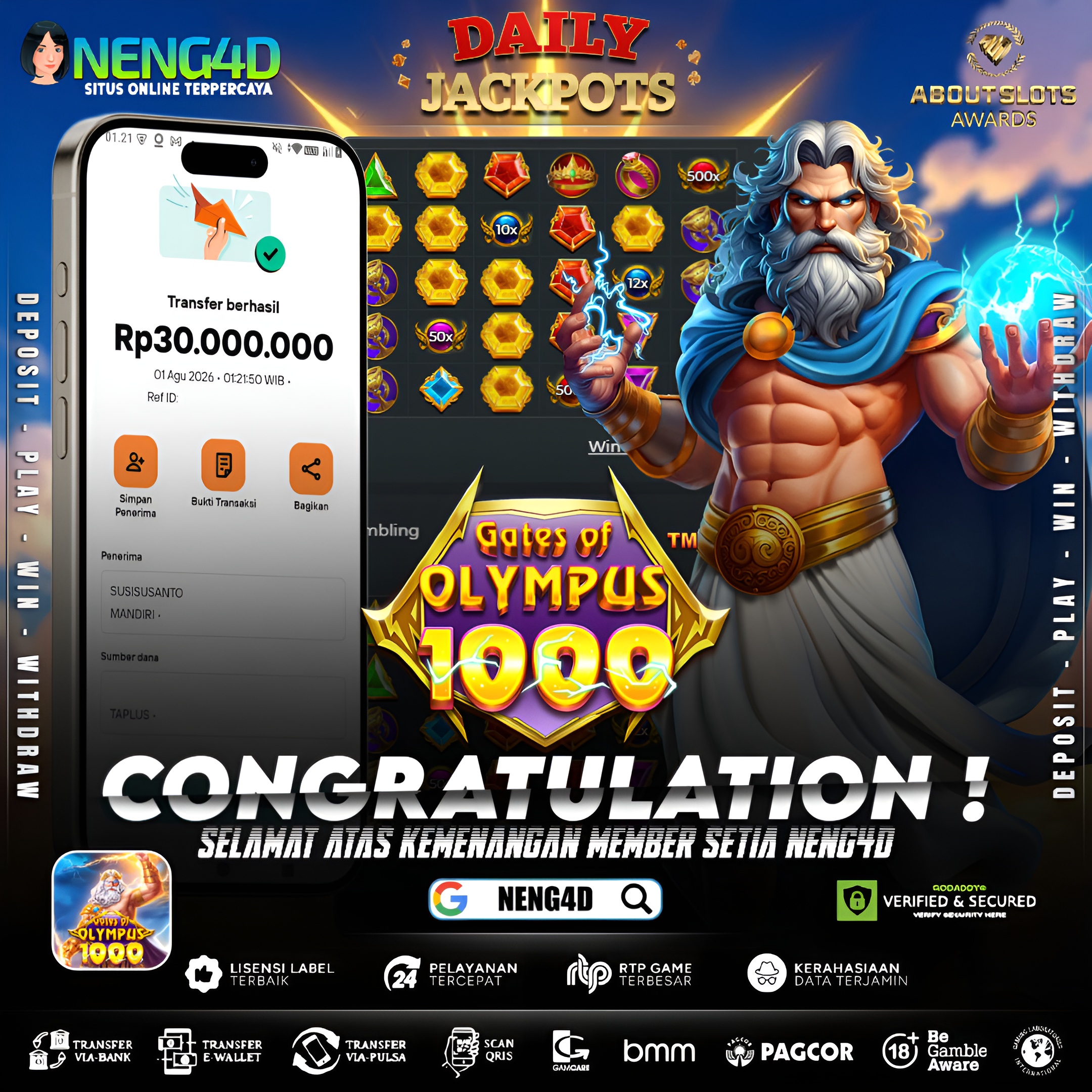 MENANG 30JT MAIN DI GATES OF OLYMPUS 1000 PRAGMATIC PLAY