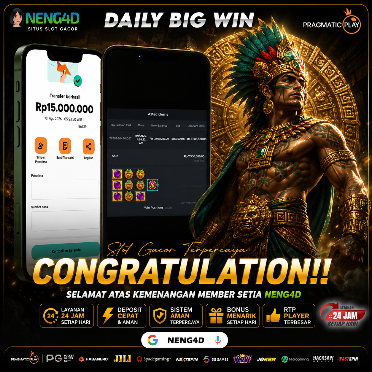 JACKPOT 15 JUTA AZTEC GEMS PRAGMATIC PLAY