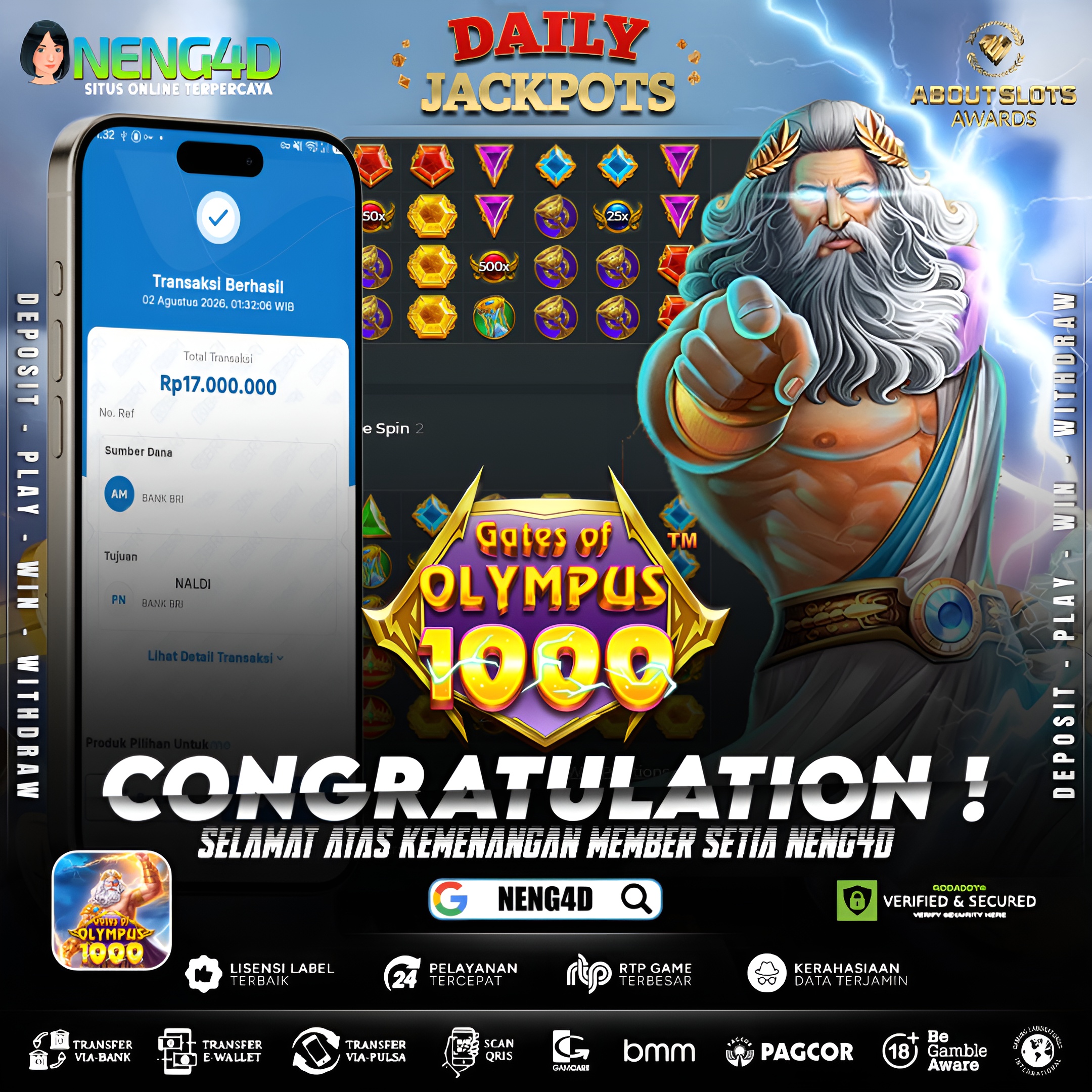 MENANG 17JT MAIN DI GATES OF OLYMPUS 1000 PRAGMATIC PLAY