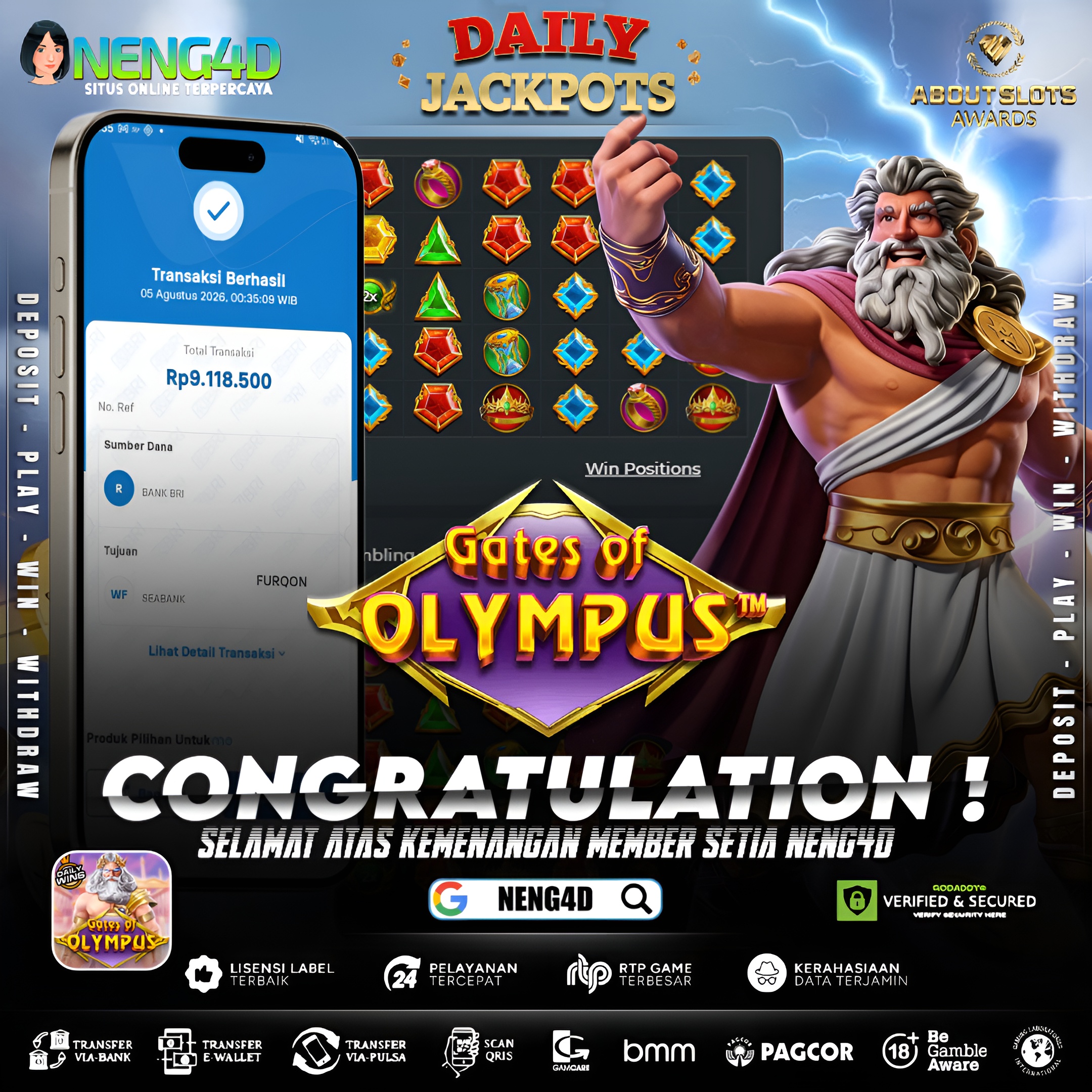 MENANG 9JT MAIN DI GATES OF OLYMPUS PRAGMATIC PLAY