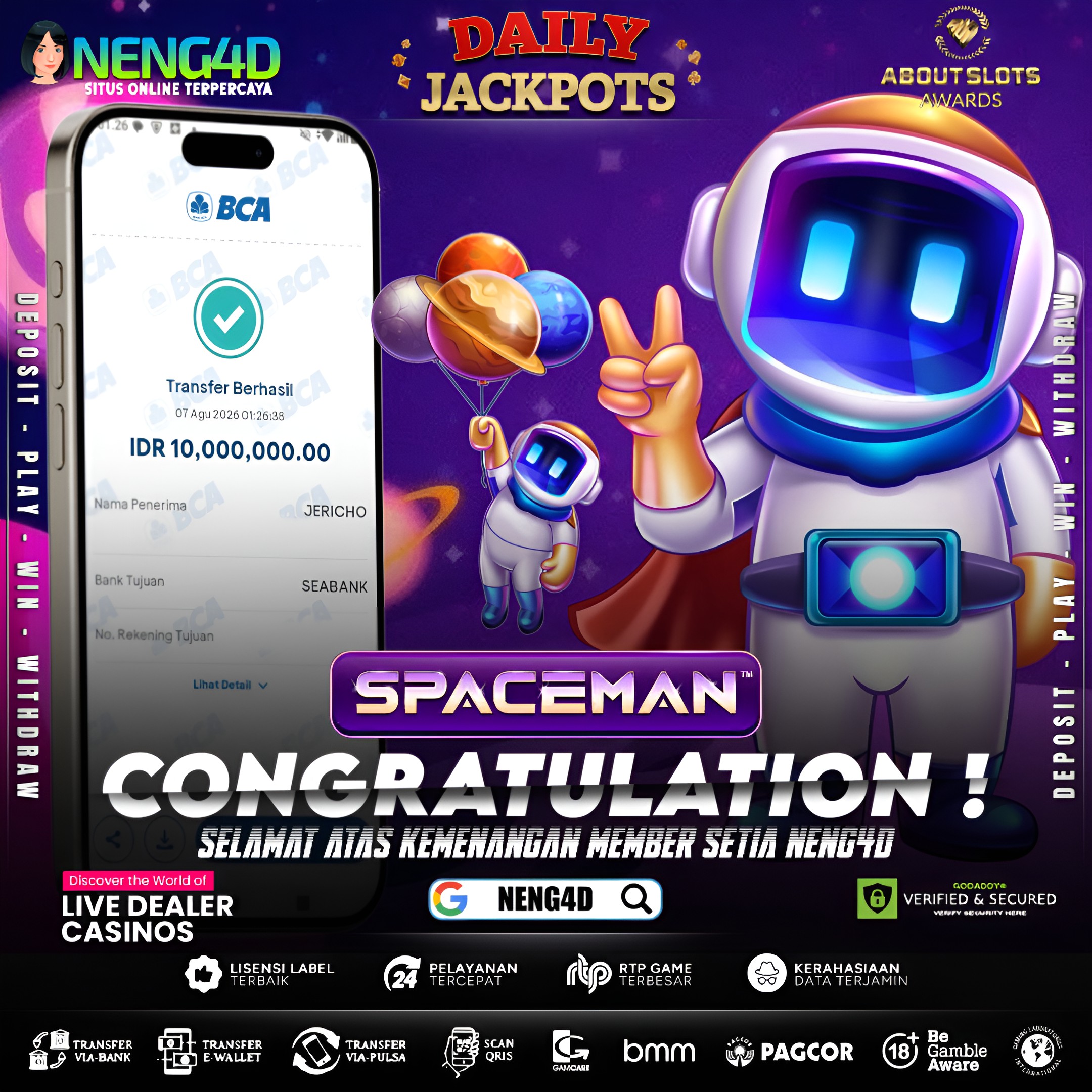 MENANG 10JT MAIN DI SPACEMAN PRAGMATIC PLAY