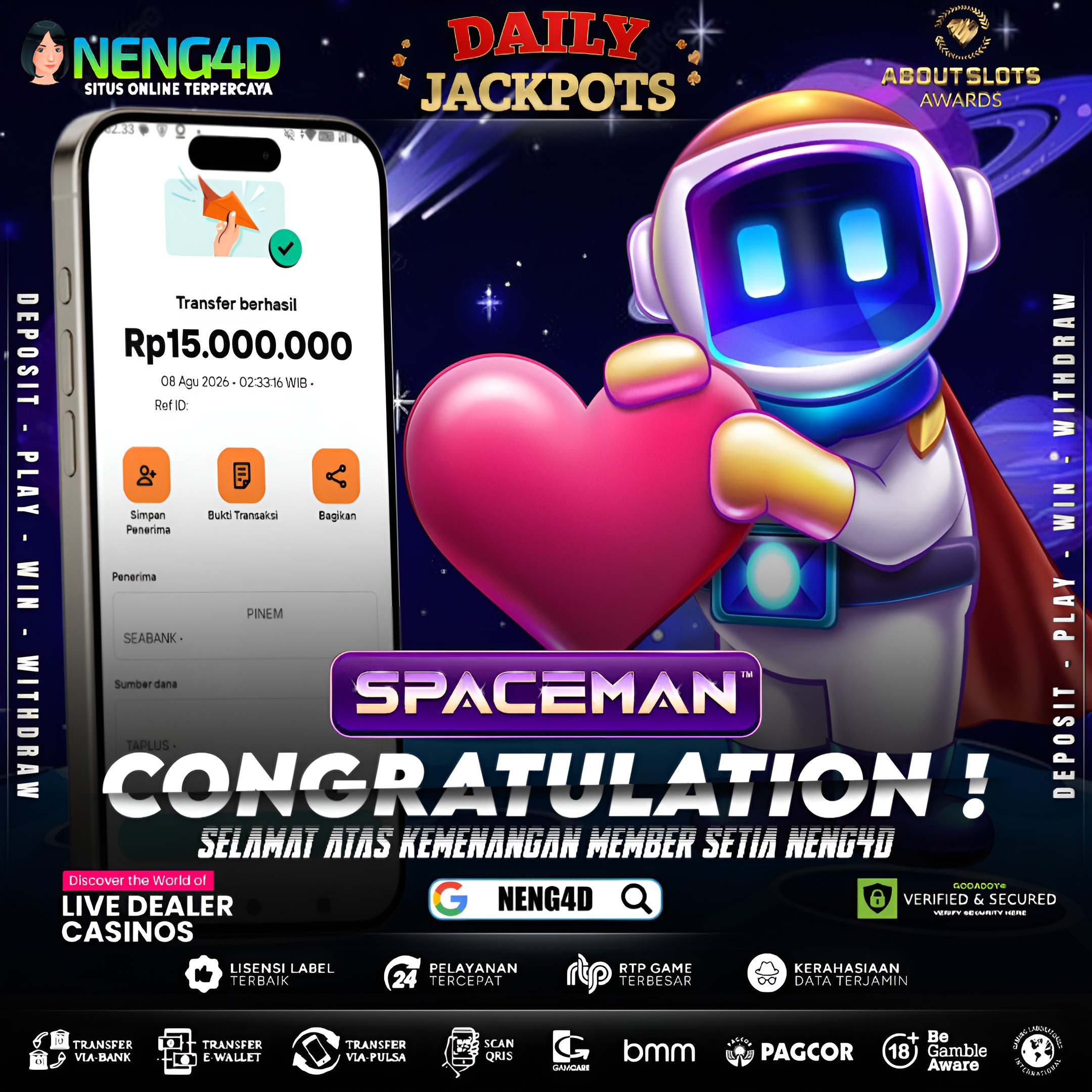 MENANG 15JT MAIN DI SPACEMAN PRAGMATIC PLAY