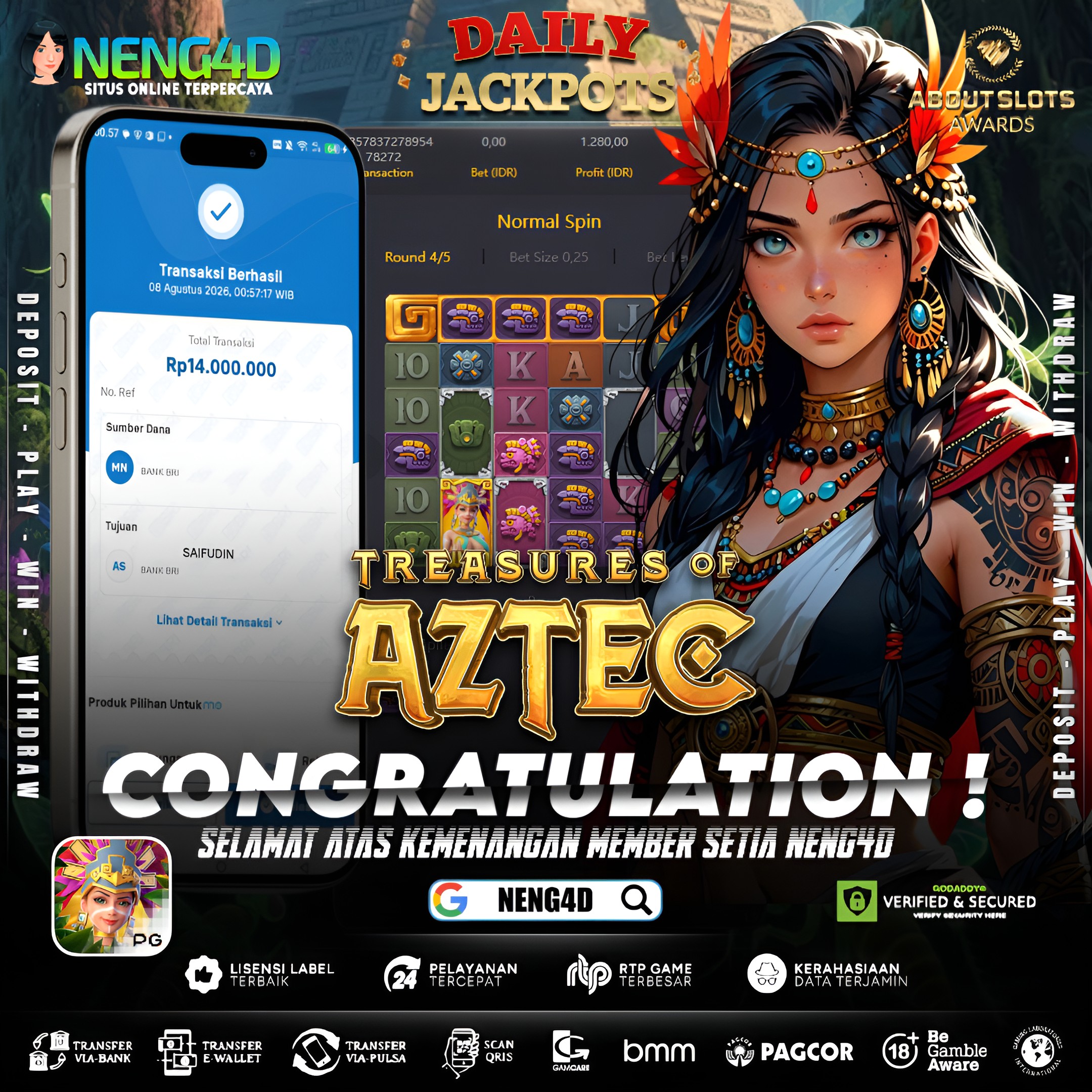 MENANG 14JT MAIN DI TREASURES OF AZTEC PG SOFT