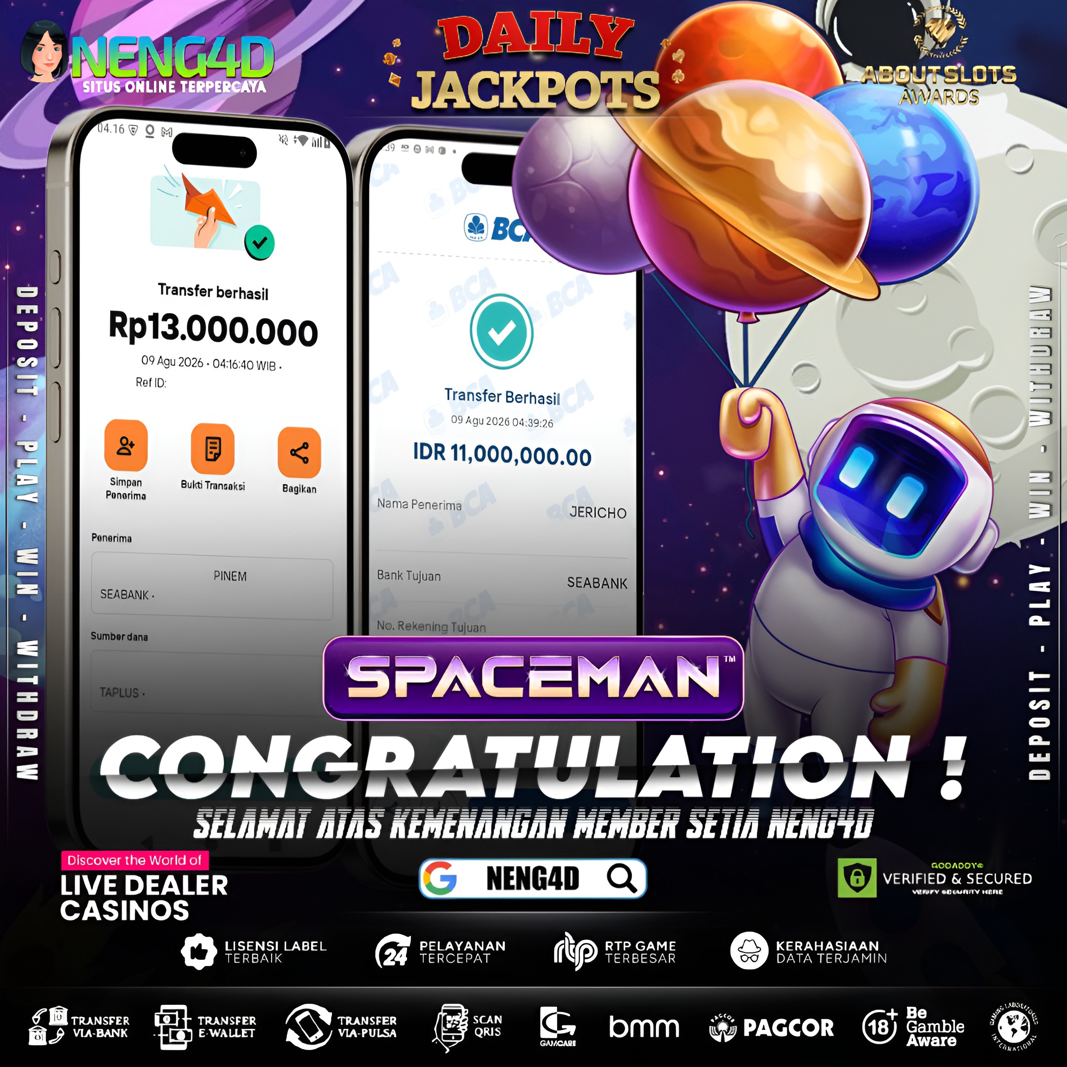 MENANG 24JT MAIN DI LIVE GAMES SPACEMAN PRAGMATIC PLAY
