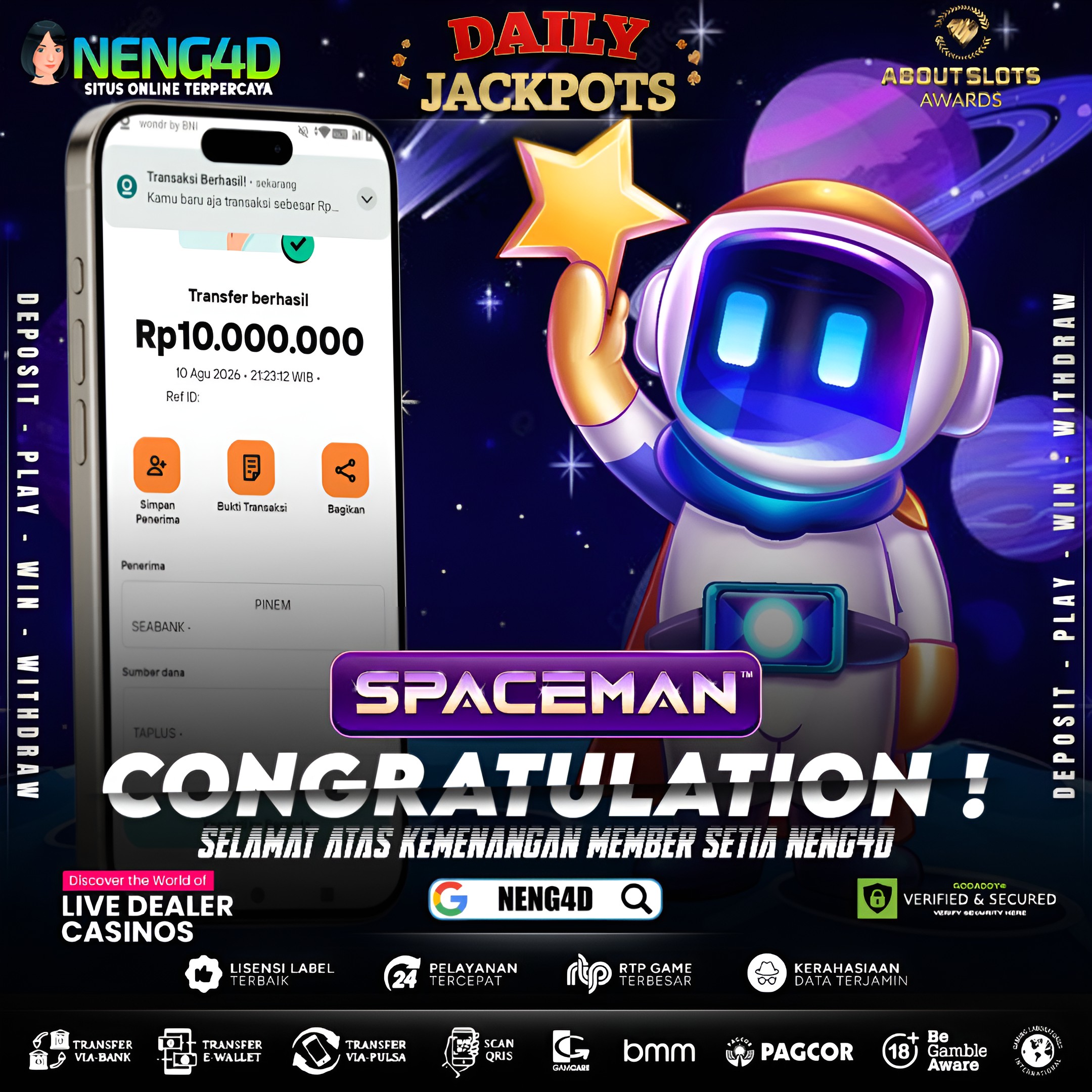 MENANG 10JT MAIN DI LIVE GAMES SPACEMAN PRAGMATIC PLAY