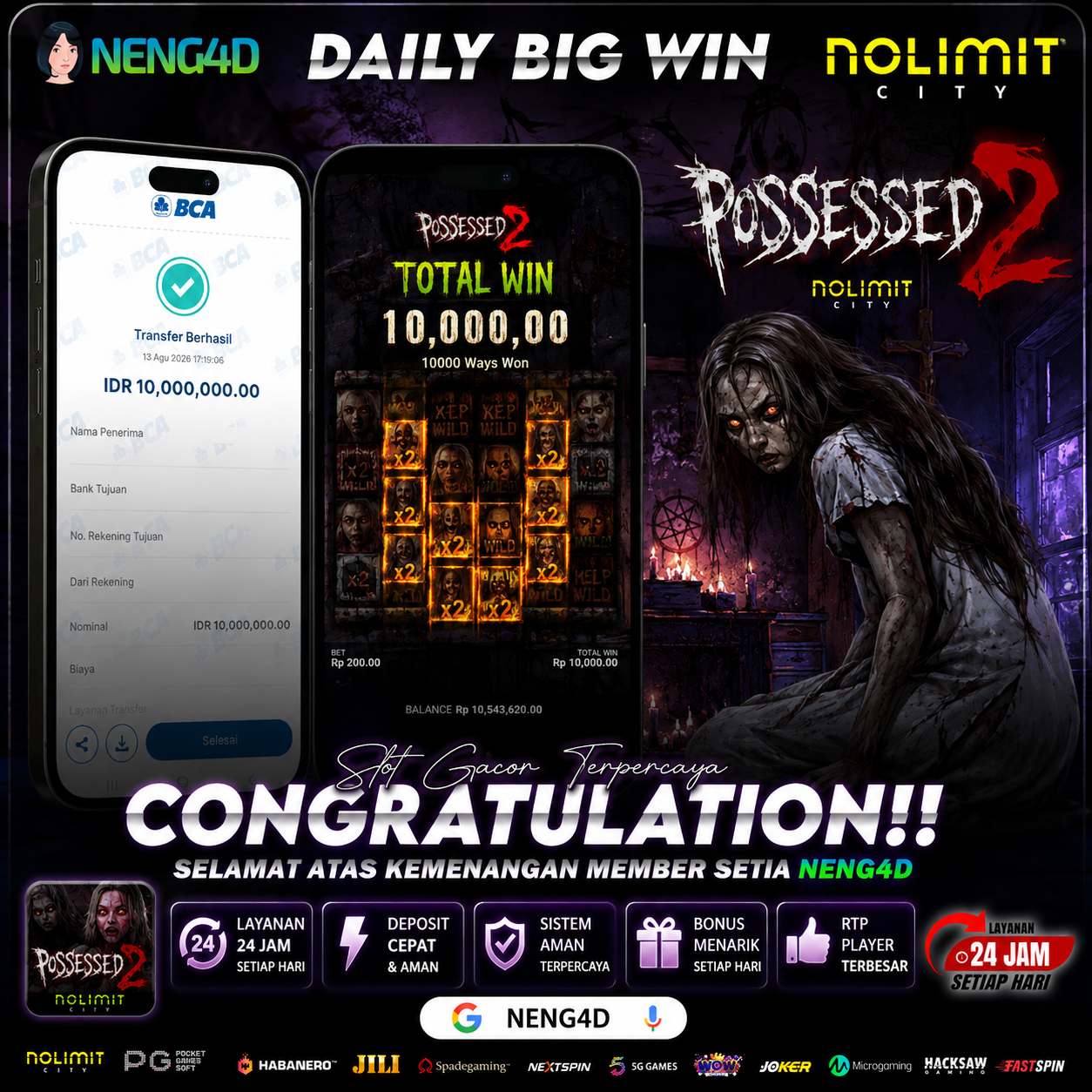 JACKPOT 10 JUTA POSSESSED 2 NOLIMIT CITY