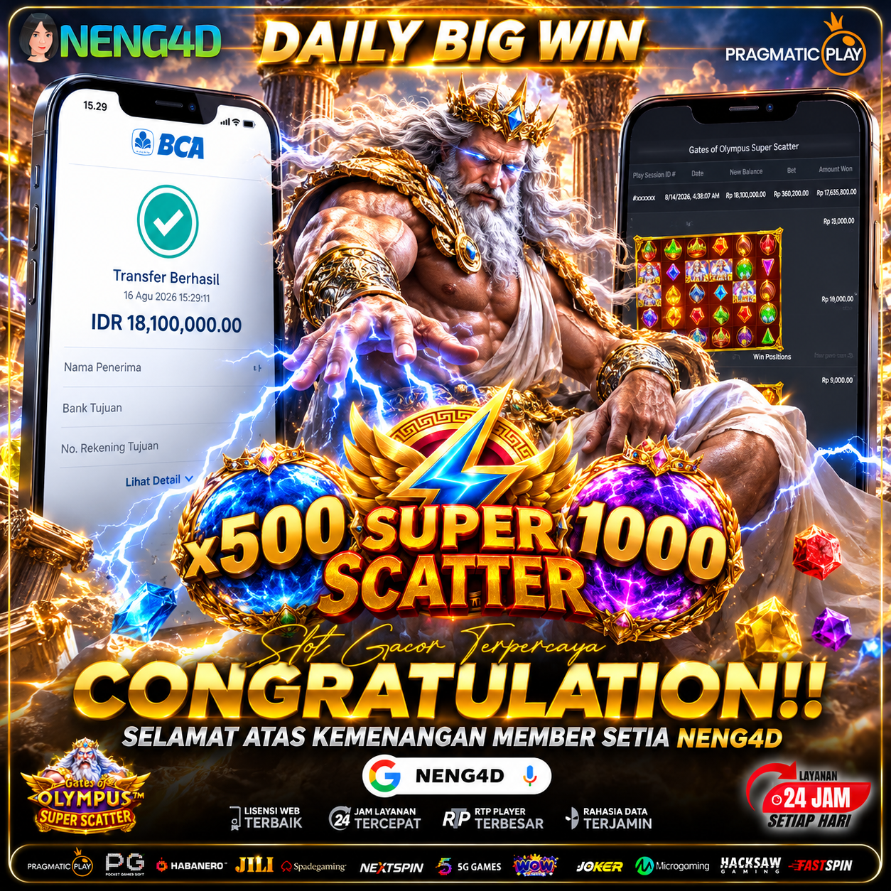 JACKPOT 18 JUTA GATES OF OLYMPUS SUPER SCATTER PRAGMATIC PLAY